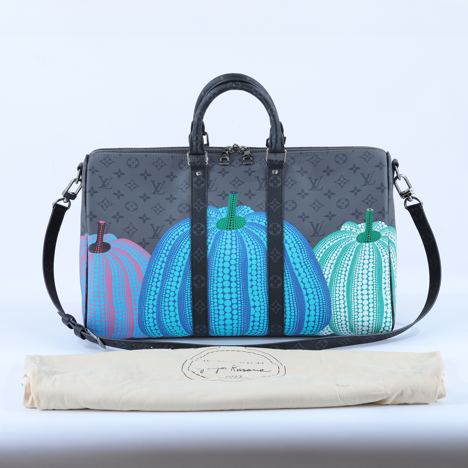 路易威登 LOUIS VUITTON LV x YK Keepall 45 草間彌生 南瓜 老花 手提 斜背 旅行袋 M46441 晶片款  防塵袋/背帶/ 鎖組/吊牌