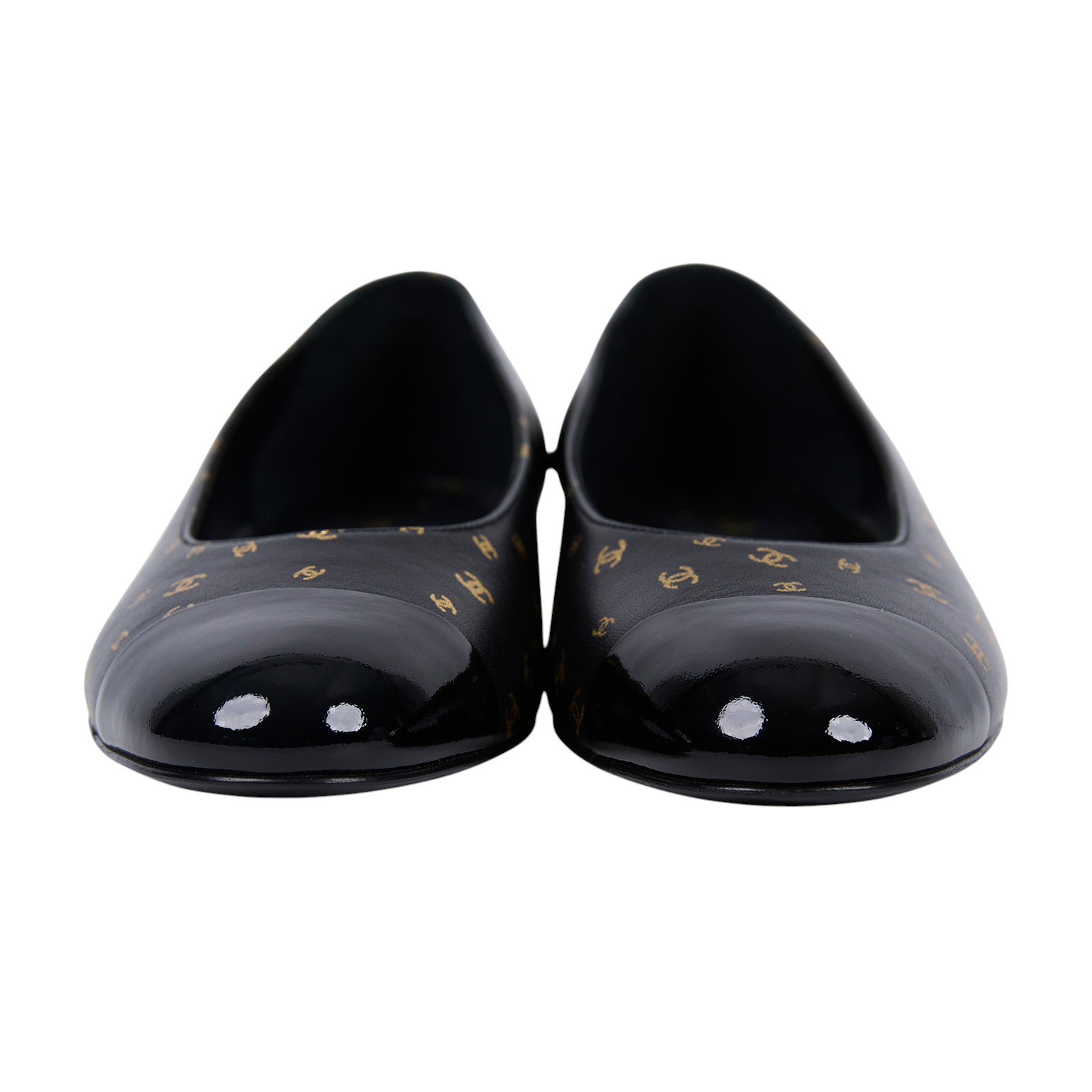 香奈兒 CHANEL 雙C LOGO 小牛皮鞋 G45127_375 黑金小雙C娃娃鞋 #37.5 原廠盒子/防塵袋