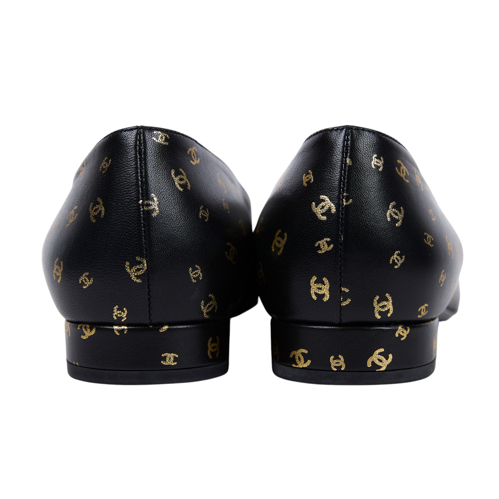 香奈兒 CHANEL 雙C LOGO 小牛皮鞋 G45127_375 黑金小雙C娃娃鞋 #37.5 原廠盒子/防塵袋