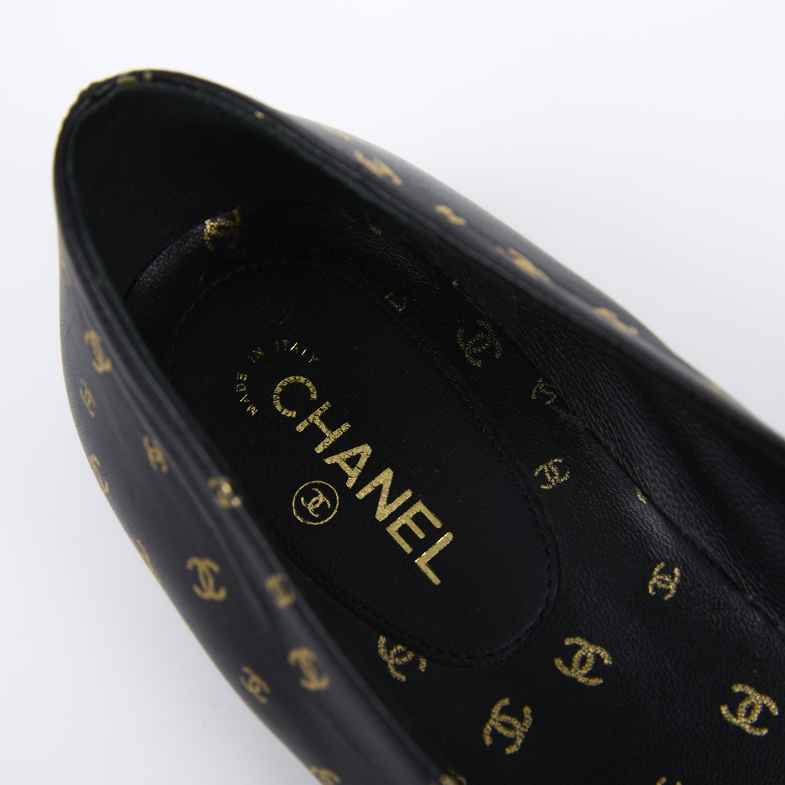 香奈兒 CHANEL 雙C LOGO 小牛皮鞋 G45127_375 黑金小雙C娃娃鞋 #37.5 原廠盒子/防塵袋