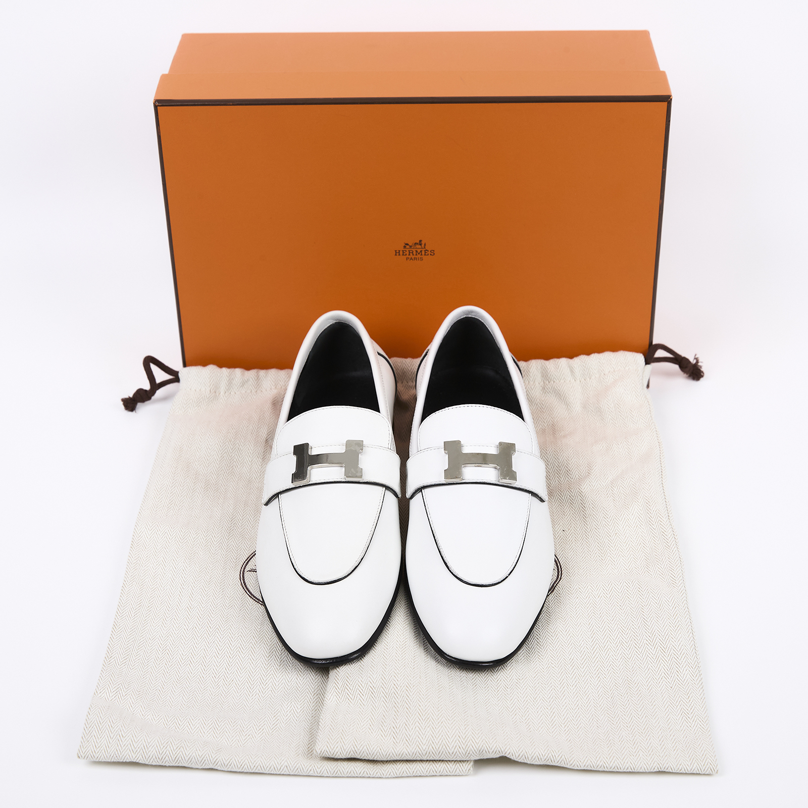 愛馬仕 Hermes Paris loafer 樂福鞋 白色 黑色 H221004Zv90375 WS221004Z 白H樂福鞋 #37.5 原廠盒子/防塵袋