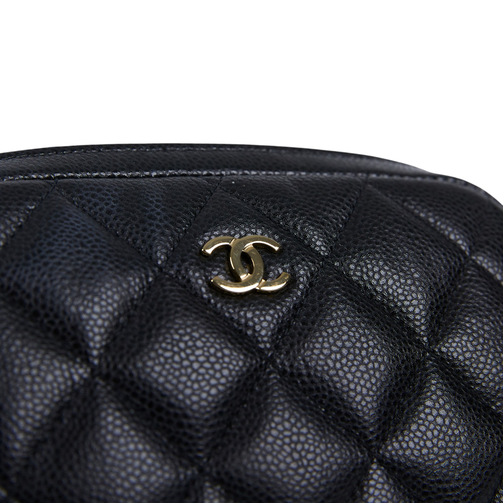 香奈兒 CHANEL 荔枝皮 拉鍊 化妝包 A80909 晶片款 黑金荔枝化妝包 原廠盒子/防塵袋