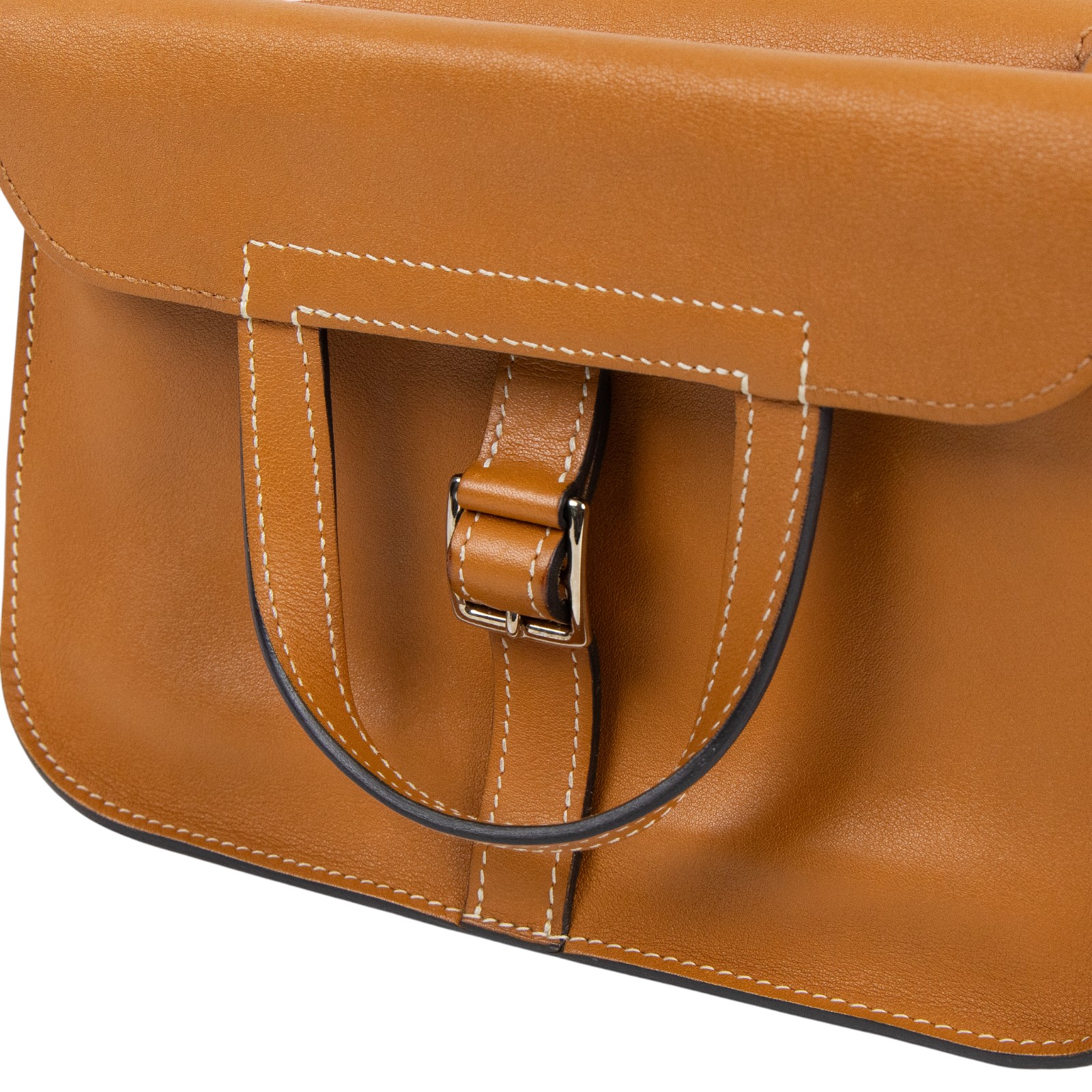 愛馬仕 Hermes Halzan Mini 手提 肩背 斜背包 銀色五金 太妃糖色 H069523CKAU /TOFFEE/SWIFT  原廠盒子/國外購買證明