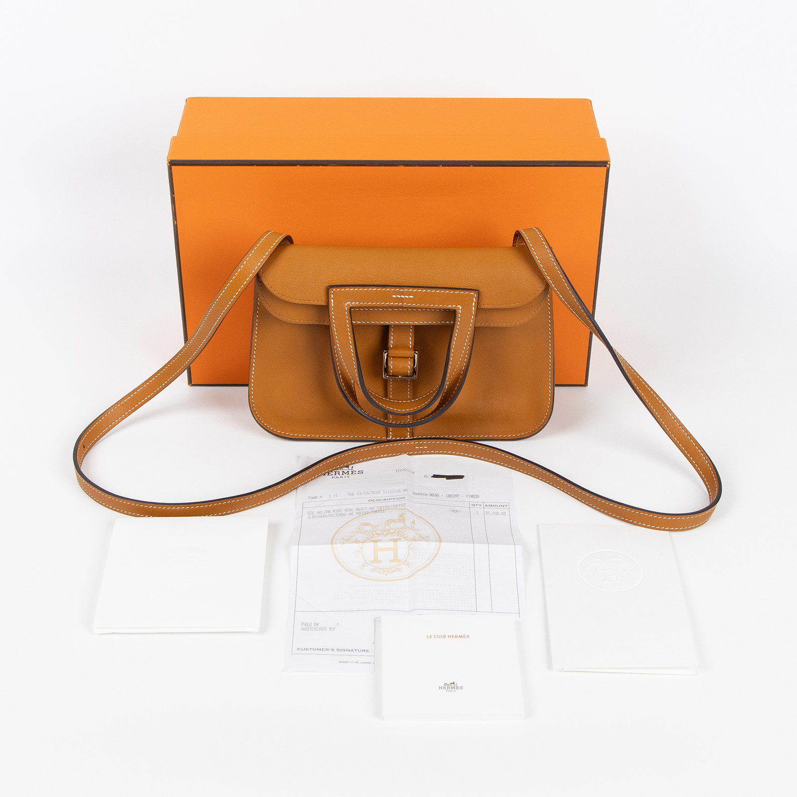 愛馬仕 Hermes Halzan Mini 手提 肩背 斜背包 銀色五金 太妃糖色 H069523CKAU /TOFFEE/SWIFT  原廠盒子/國外購買證明