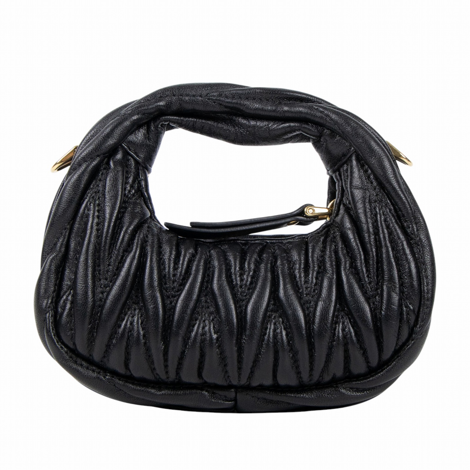 繆繆 MIU MIU Wander Hobo包 5NR019_2FPP 黑抓皺半月形手袋 原廠盒子/防塵袋