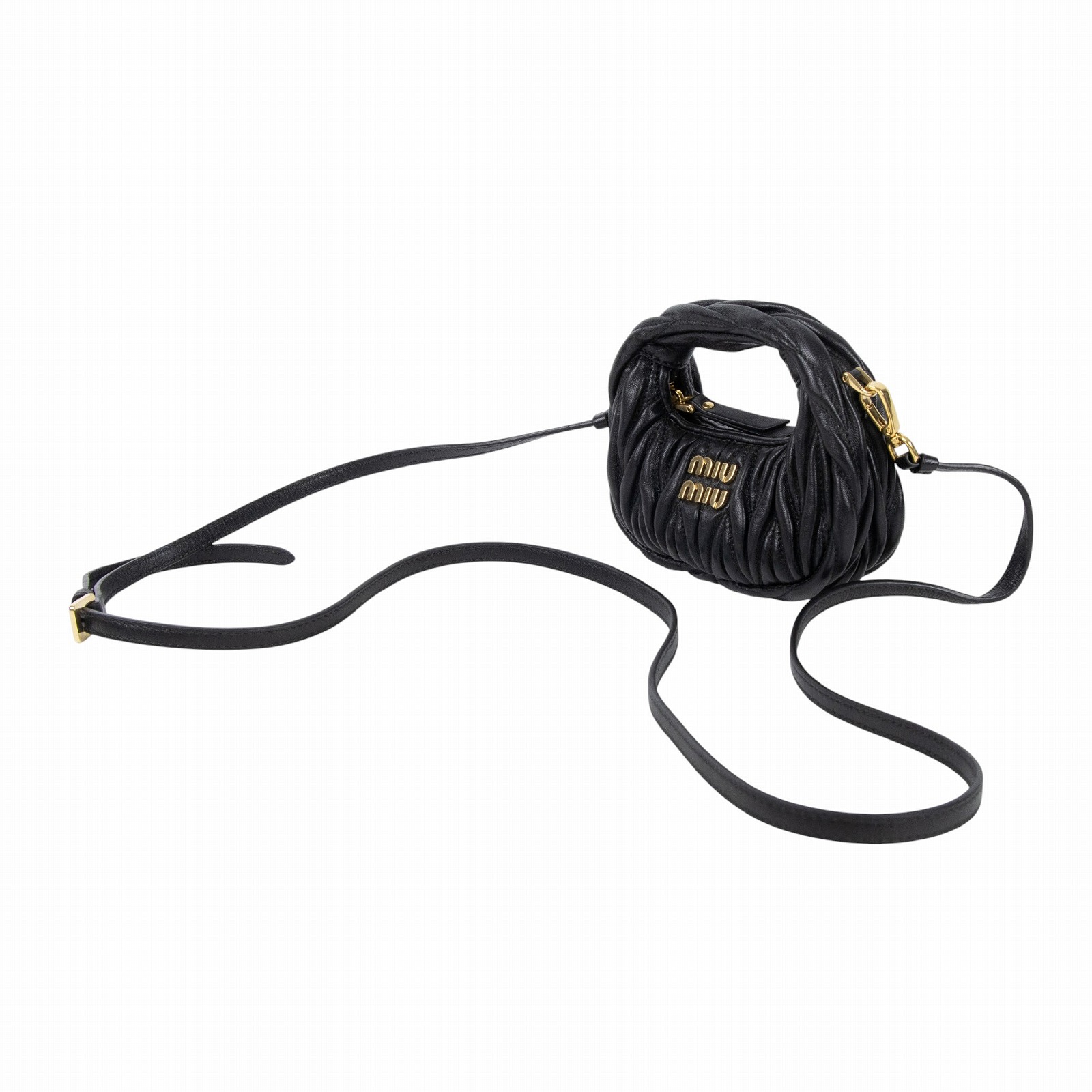 繆繆 MIU MIU Wander Hobo包 5NR019_2FPP 黑抓皺半月形手袋 原廠盒子/防塵袋