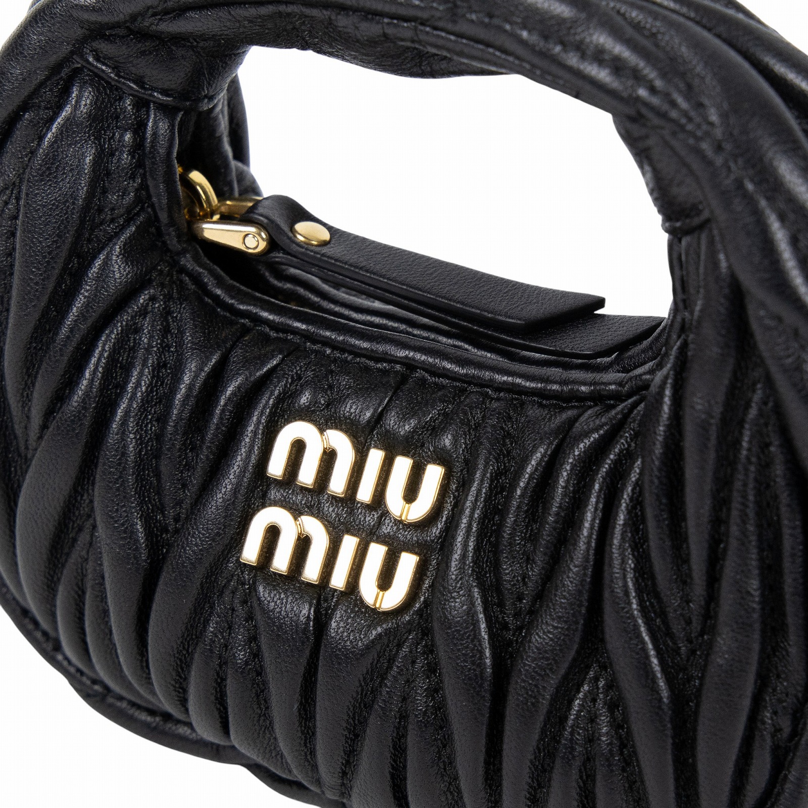 繆繆 MIU MIU Wander Hobo包 5NR019_2FPP 黑抓皺半月形手袋 原廠盒子/防塵袋