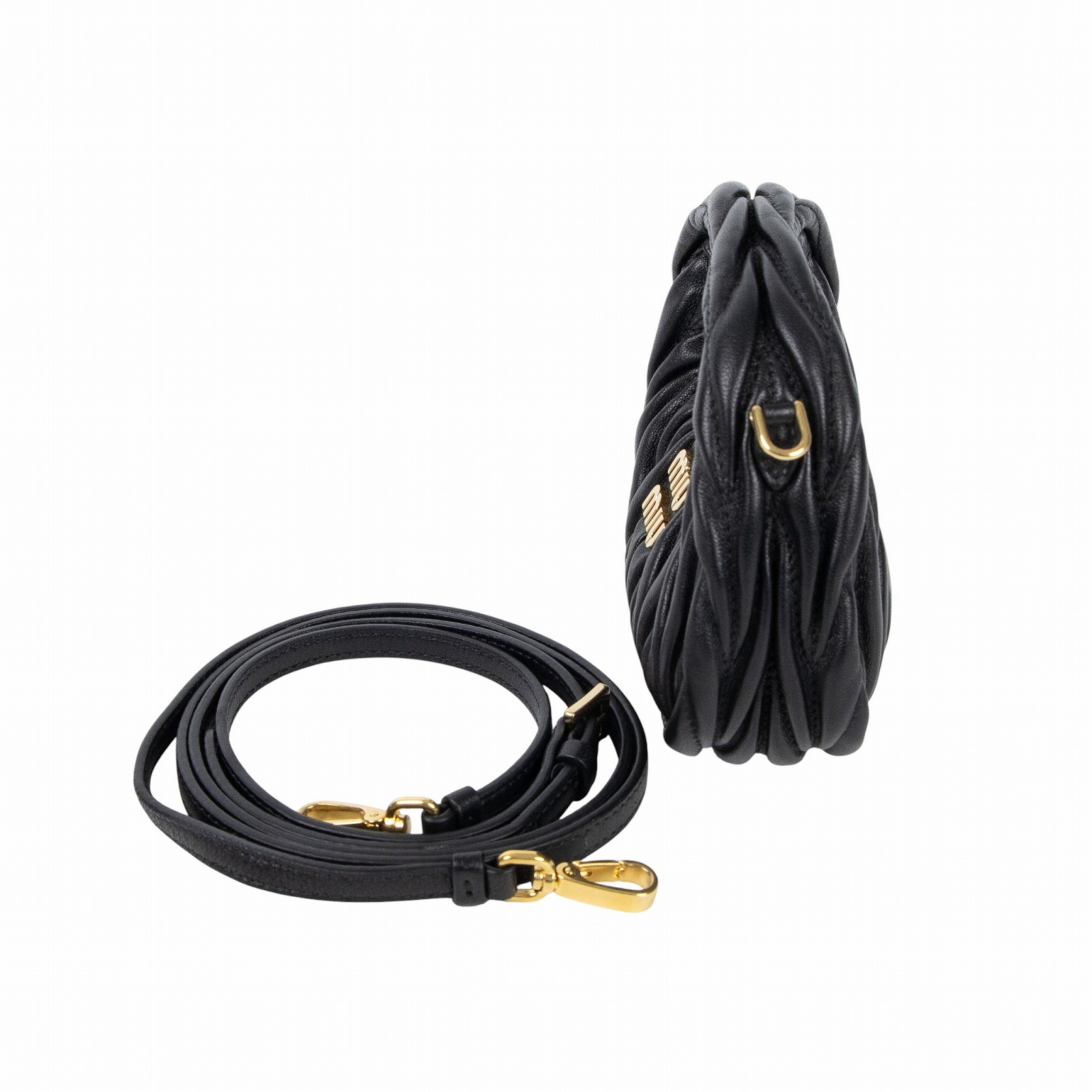 繆繆 MIU MIU Wander Hobo包 5NR019_2FPP 黑抓皺半月形手袋 原廠盒子/防塵袋