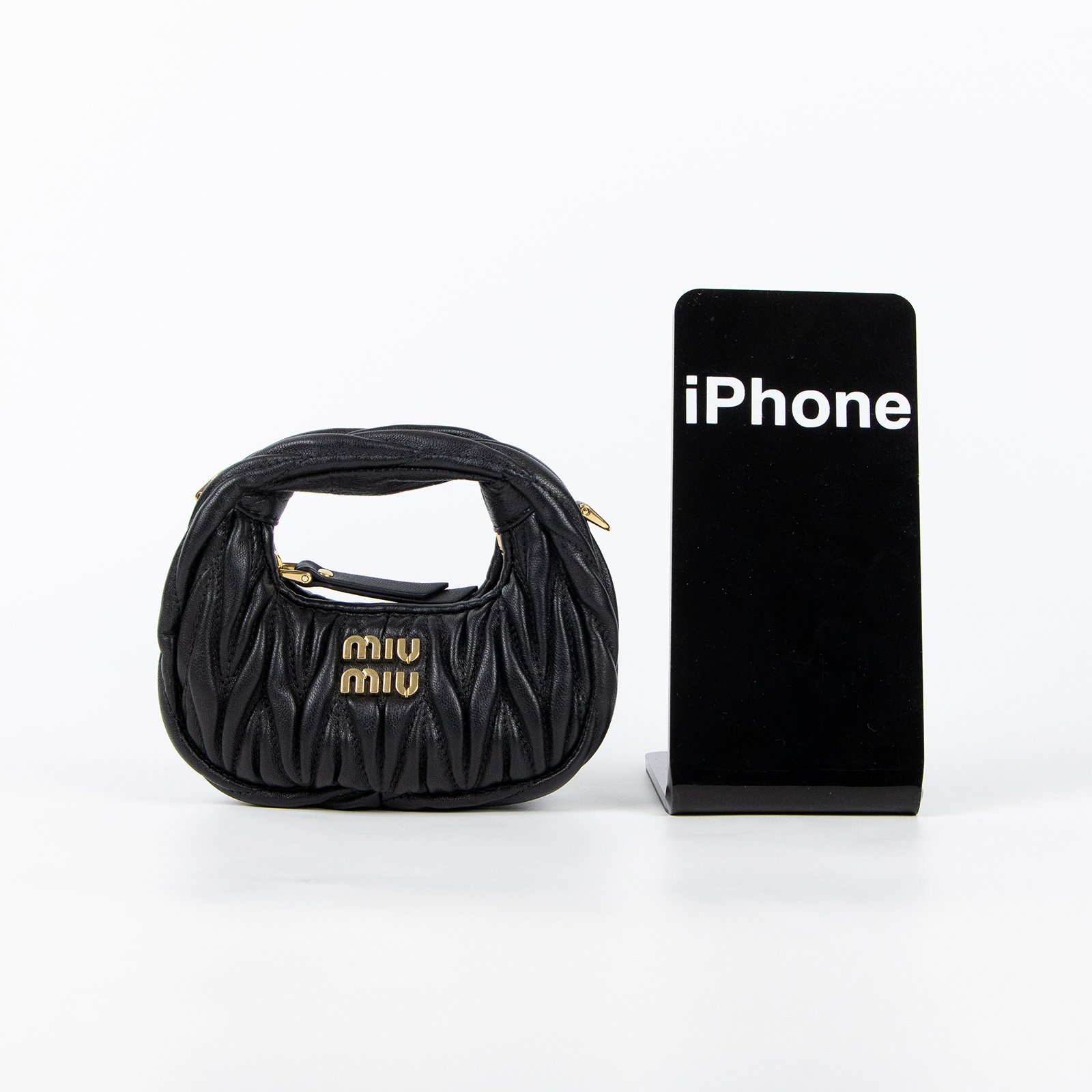 繆繆 MIU MIU Wander Hobo包 5NR019_2FPP 黑抓皺半月形手袋 原廠盒子/防塵袋