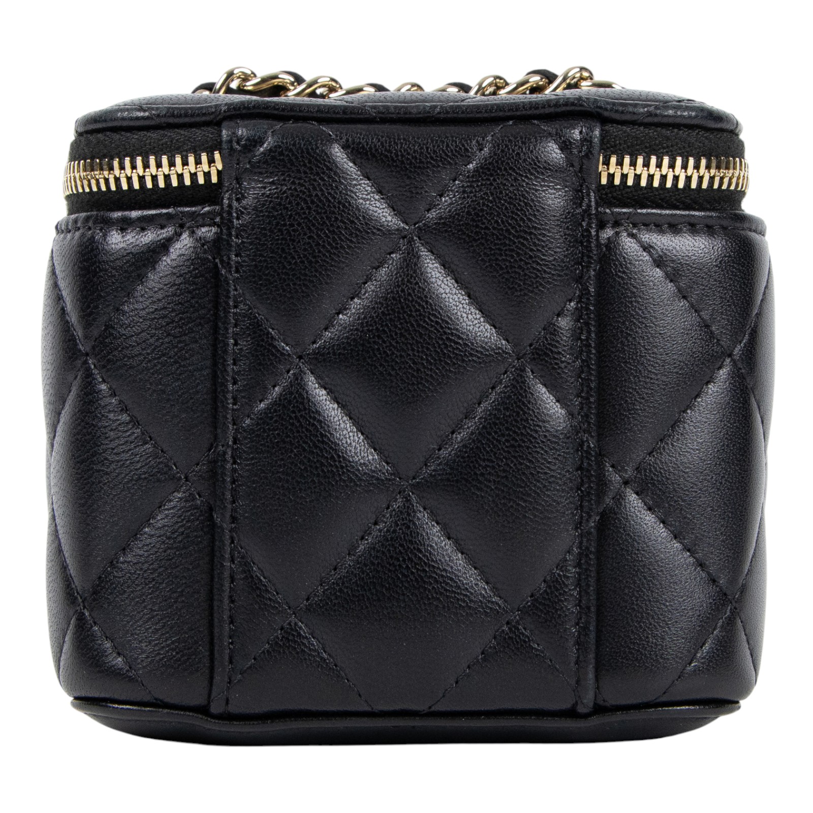 香奈兒 CHANEL mini Vanity 化妝箱 肩背包 皮穿鍊 雙C LOGO  AP1473 Y04059 黑金小VANITY鍊包 原廠盒子/保證卡