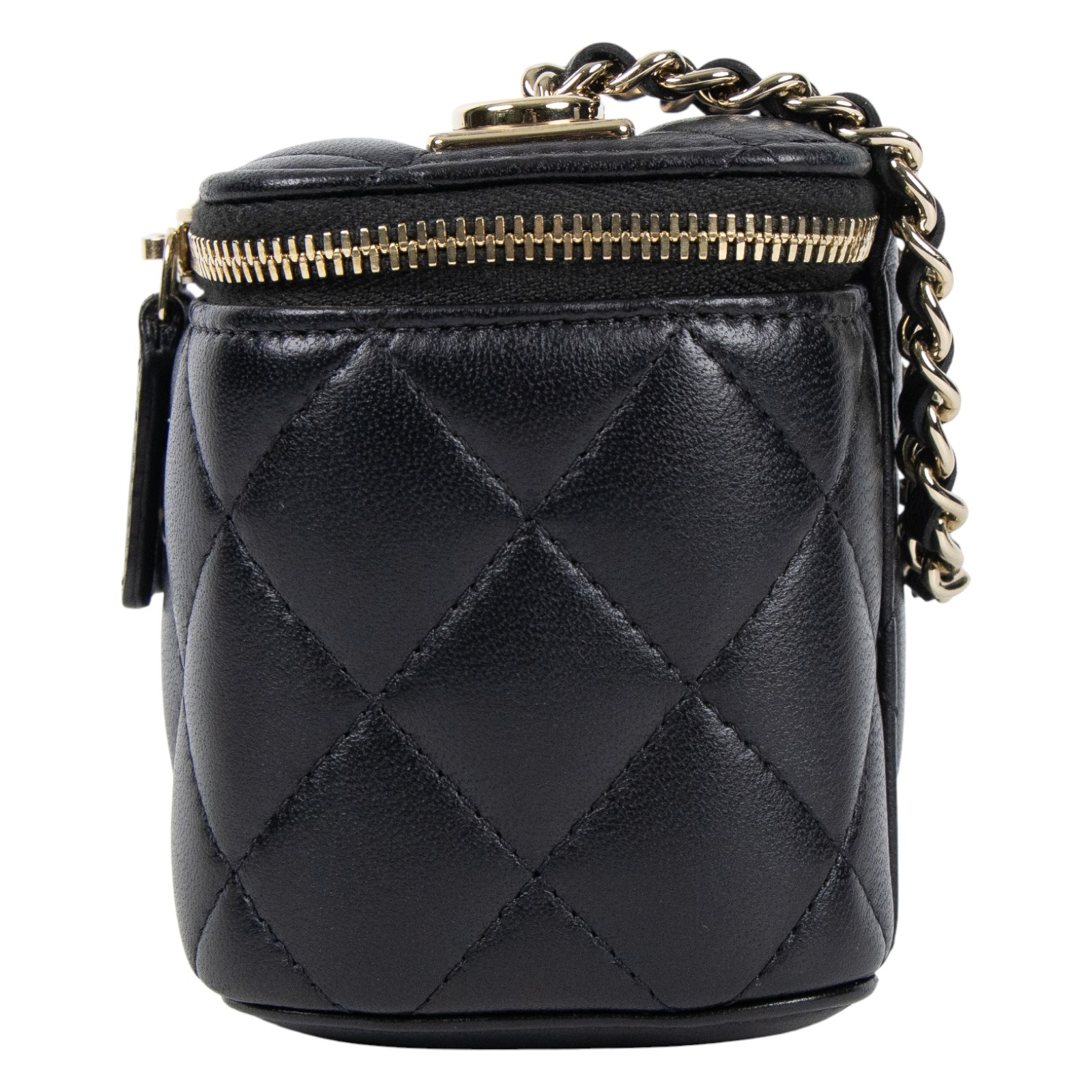 香奈兒 CHANEL mini Vanity 化妝箱 肩背包 皮穿鍊 雙C LOGO  AP1473 Y04059 黑金小VANITY鍊包 原廠盒子/保證卡