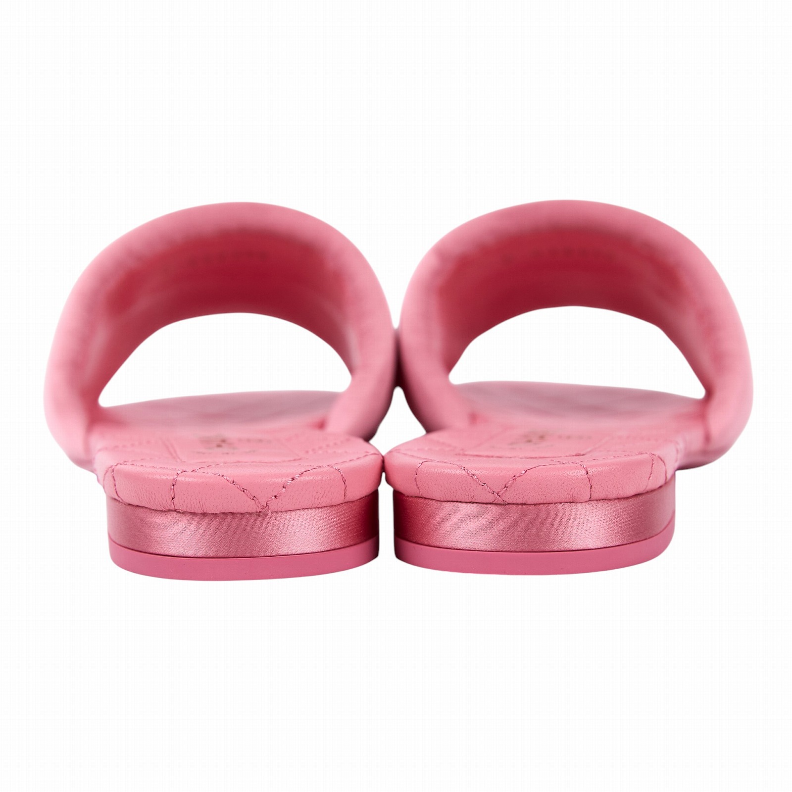 香奈兒 CHANEL 緞面 菱格紋 涼鞋 G38858_37 粉菱格拖鞋 原廠盒子/防塵袋