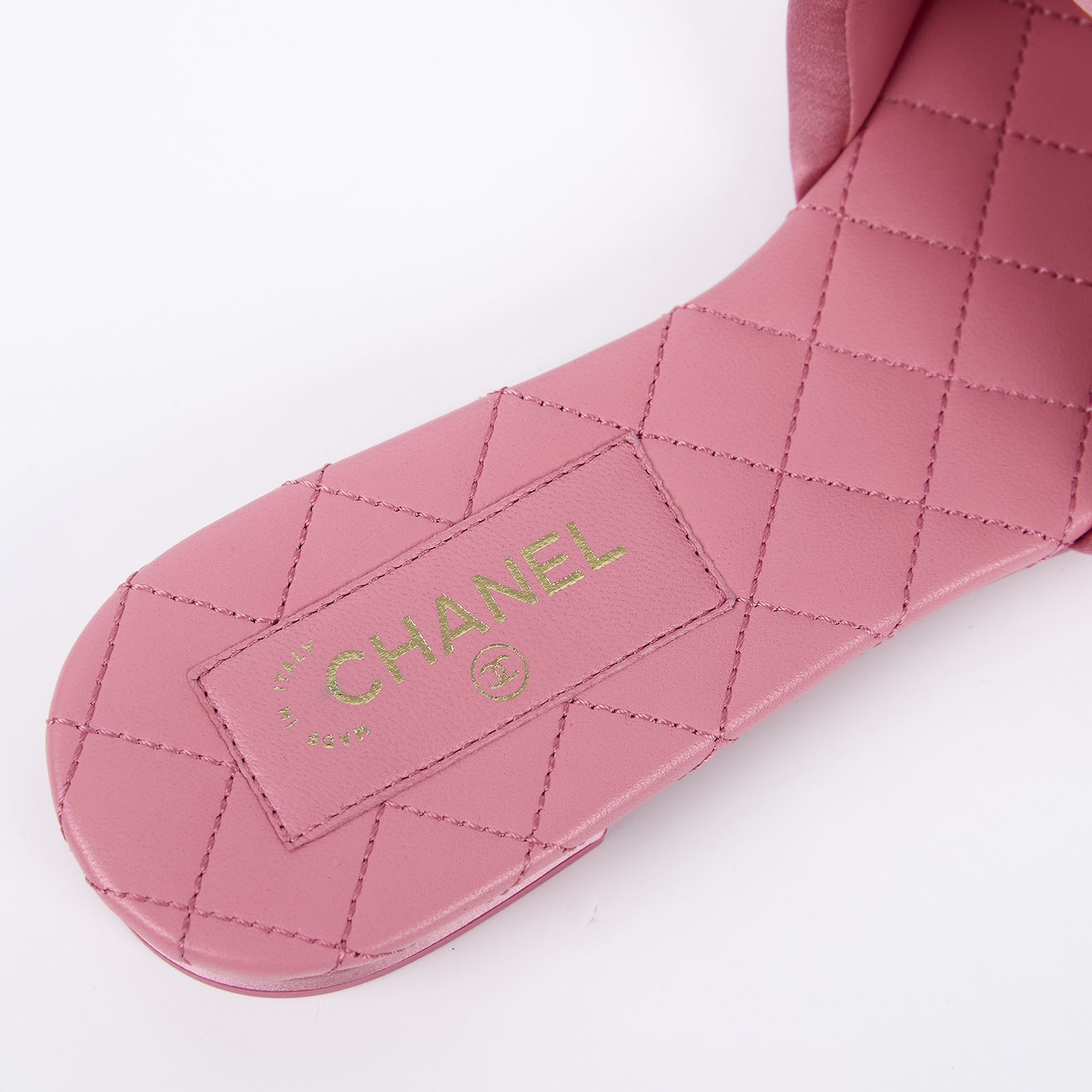 香奈兒 CHANEL 緞面 菱格紋 涼鞋 G38858_37 粉菱格拖鞋 原廠盒子/防塵袋