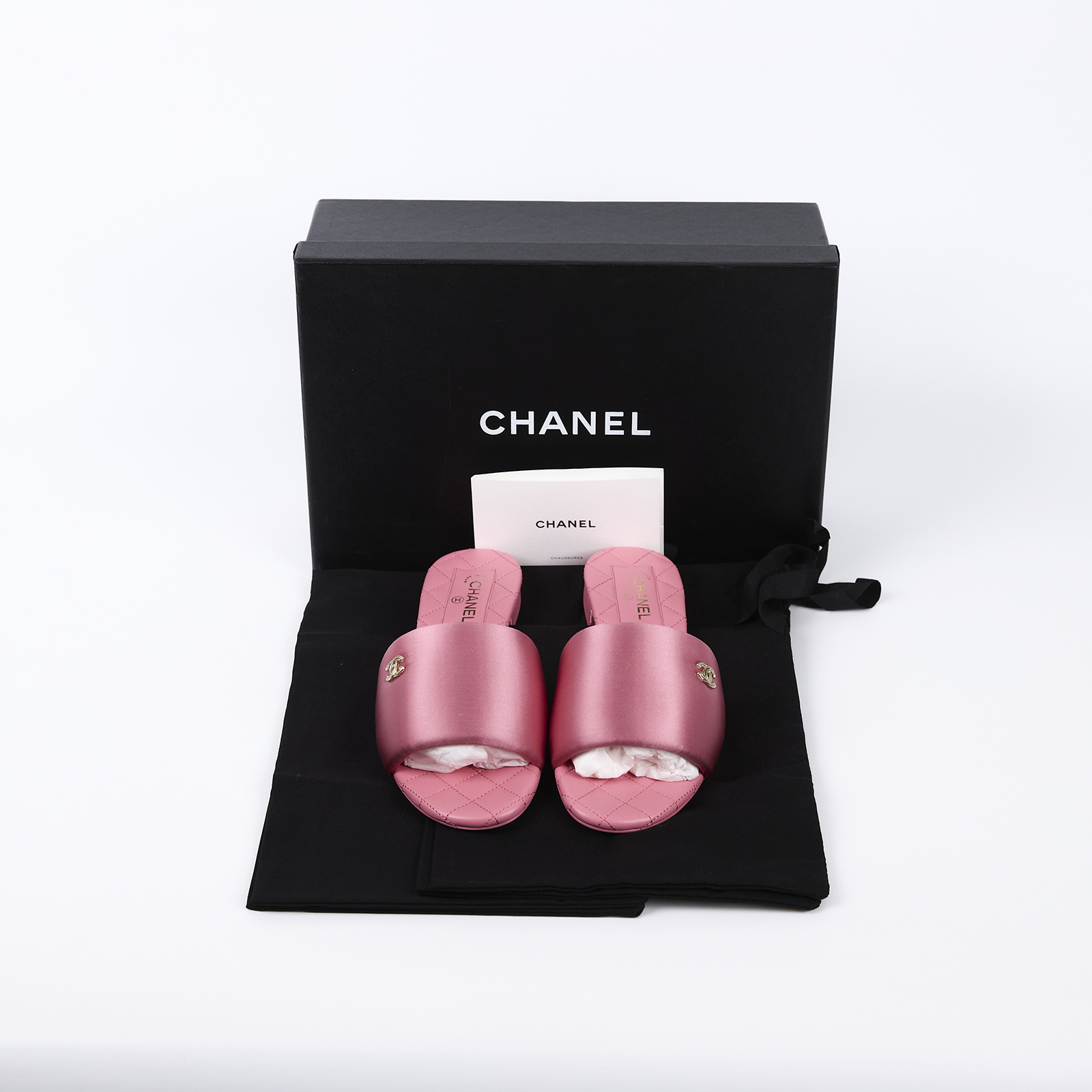 香奈兒 CHANEL 緞面 菱格紋 涼鞋 G38858_37 粉菱格拖鞋 原廠盒子/防塵袋