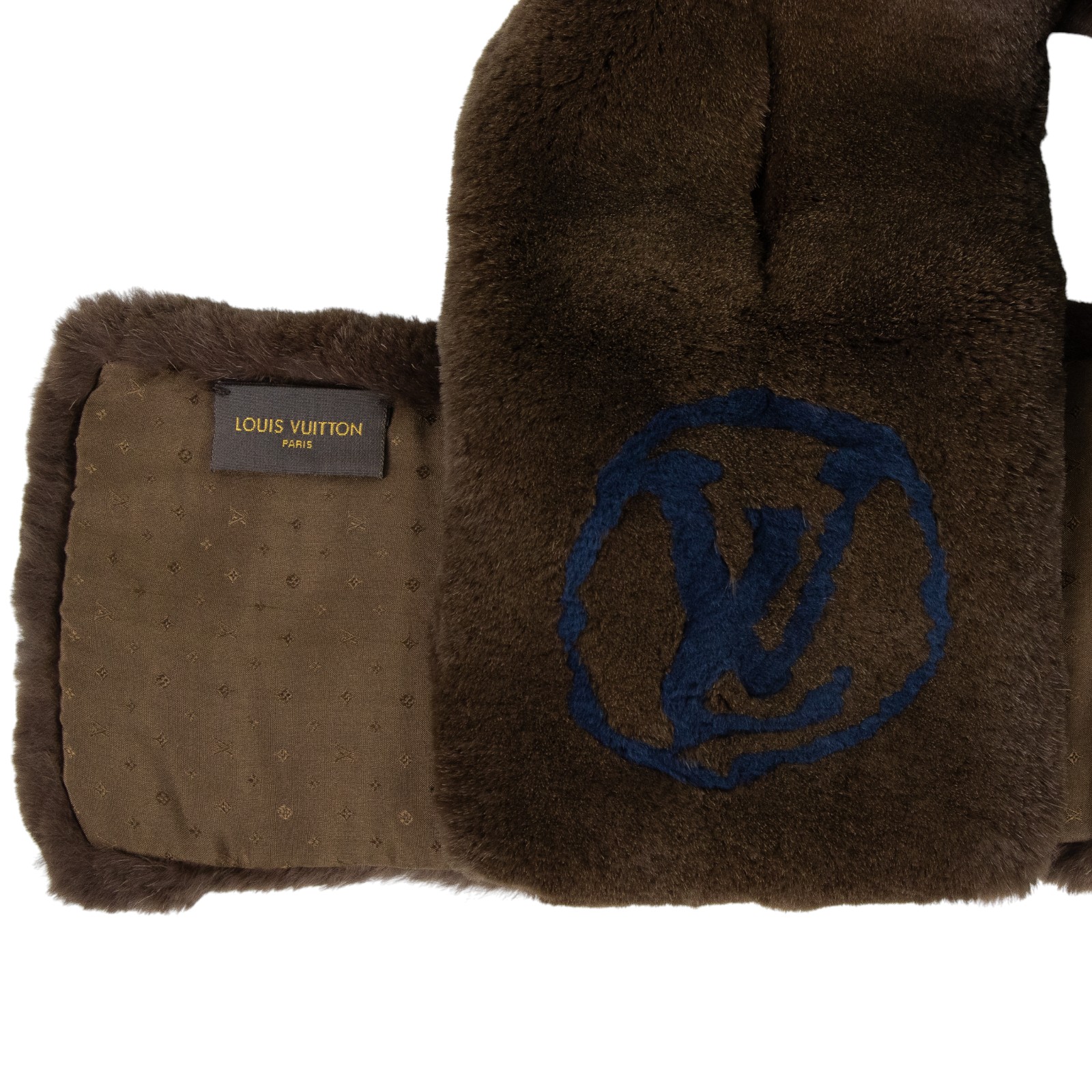 路易威登 LOUIS VUITTON Echarpe Bystamp Rex 披肩 圍巾 M75757 深咖兔毛圍巾 防塵袋