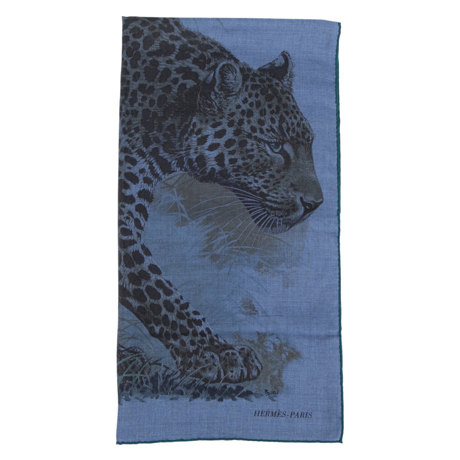 愛馬仕 Hermes Twilly 絲巾 140   藍豹喀什米爾圍巾 原廠盒子