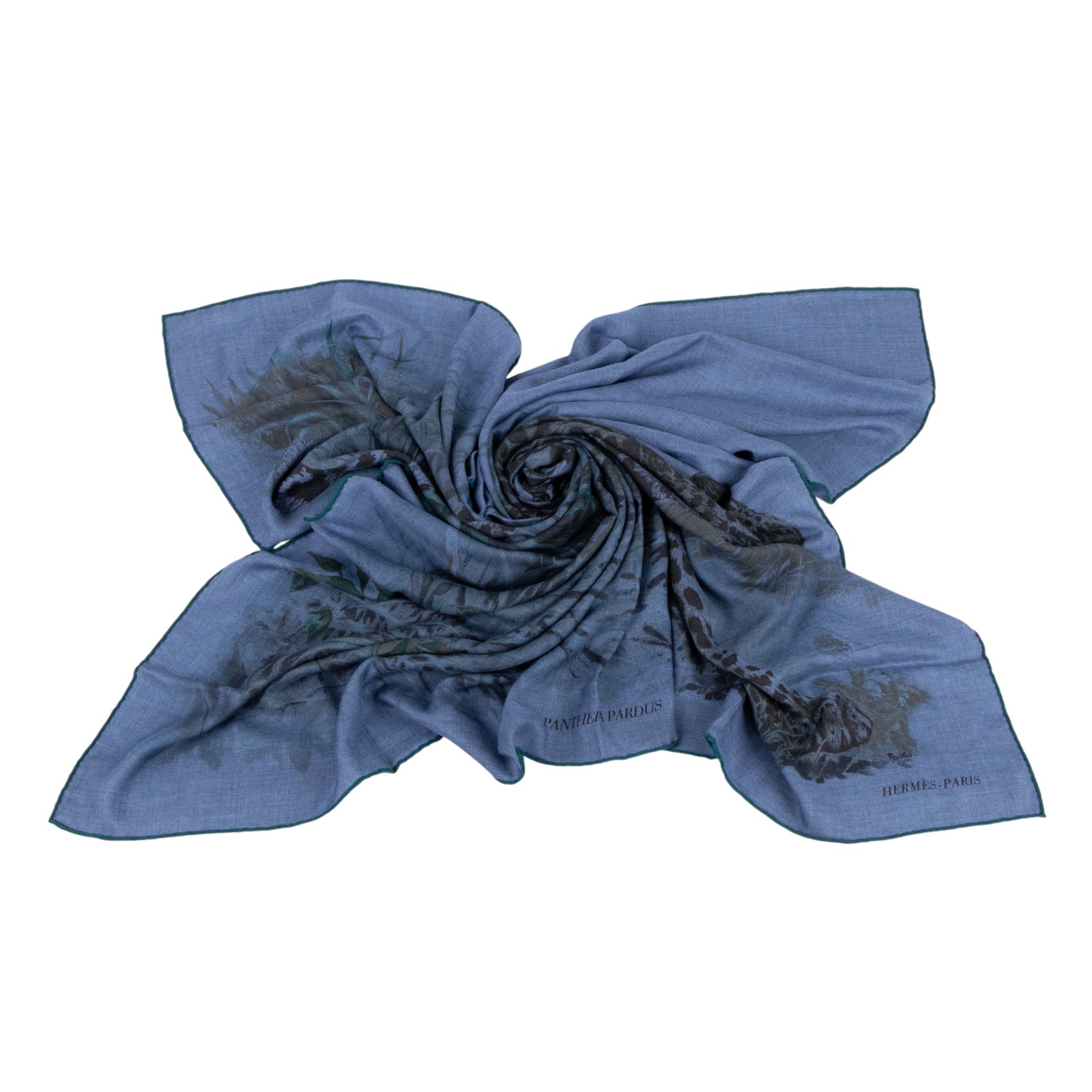 愛馬仕 Hermes Twilly 絲巾 140   藍豹喀什米爾圍巾 原廠盒子