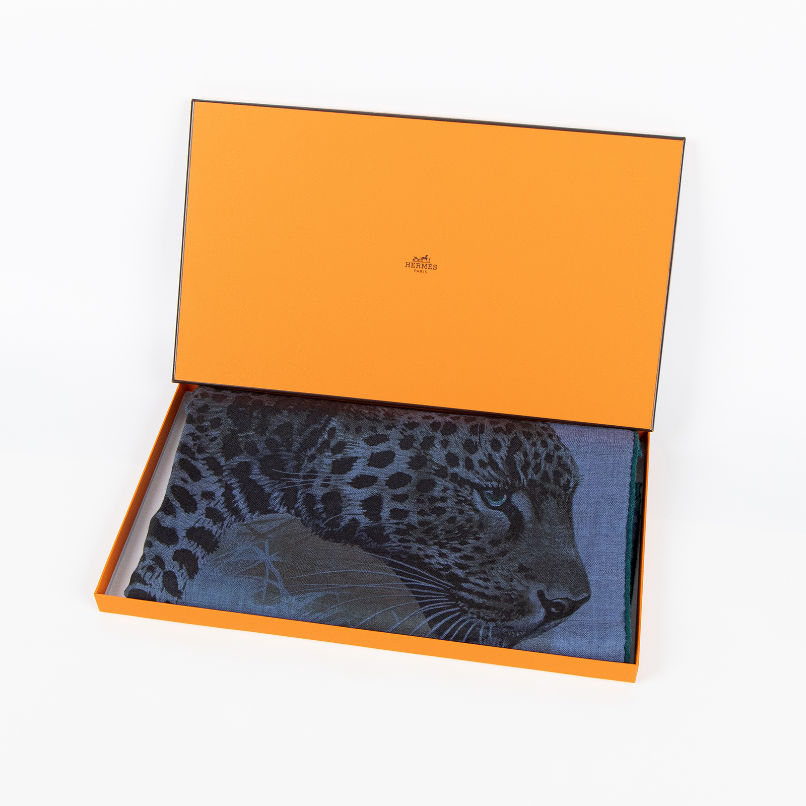 愛馬仕 Hermes Twilly 絲巾 140   藍豹喀什米爾圍巾 原廠盒子