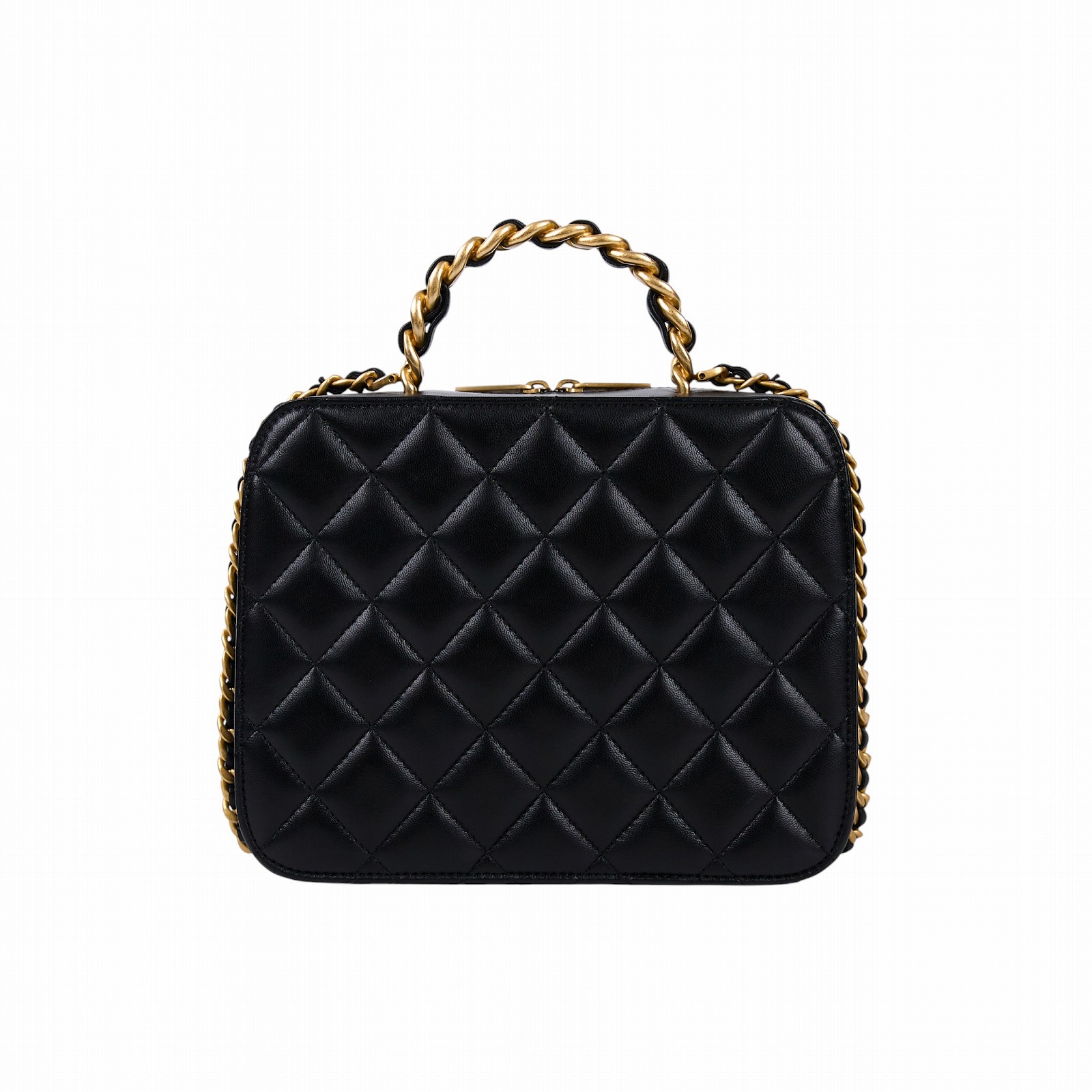 香奈兒 CHANEL Matelasse vanity 皮穿鍊手柄 方盒子 肩背包 斜肩包 AS3319 晶片款 黑羊VANITY 2WAY 原廠盒子/防塵袋