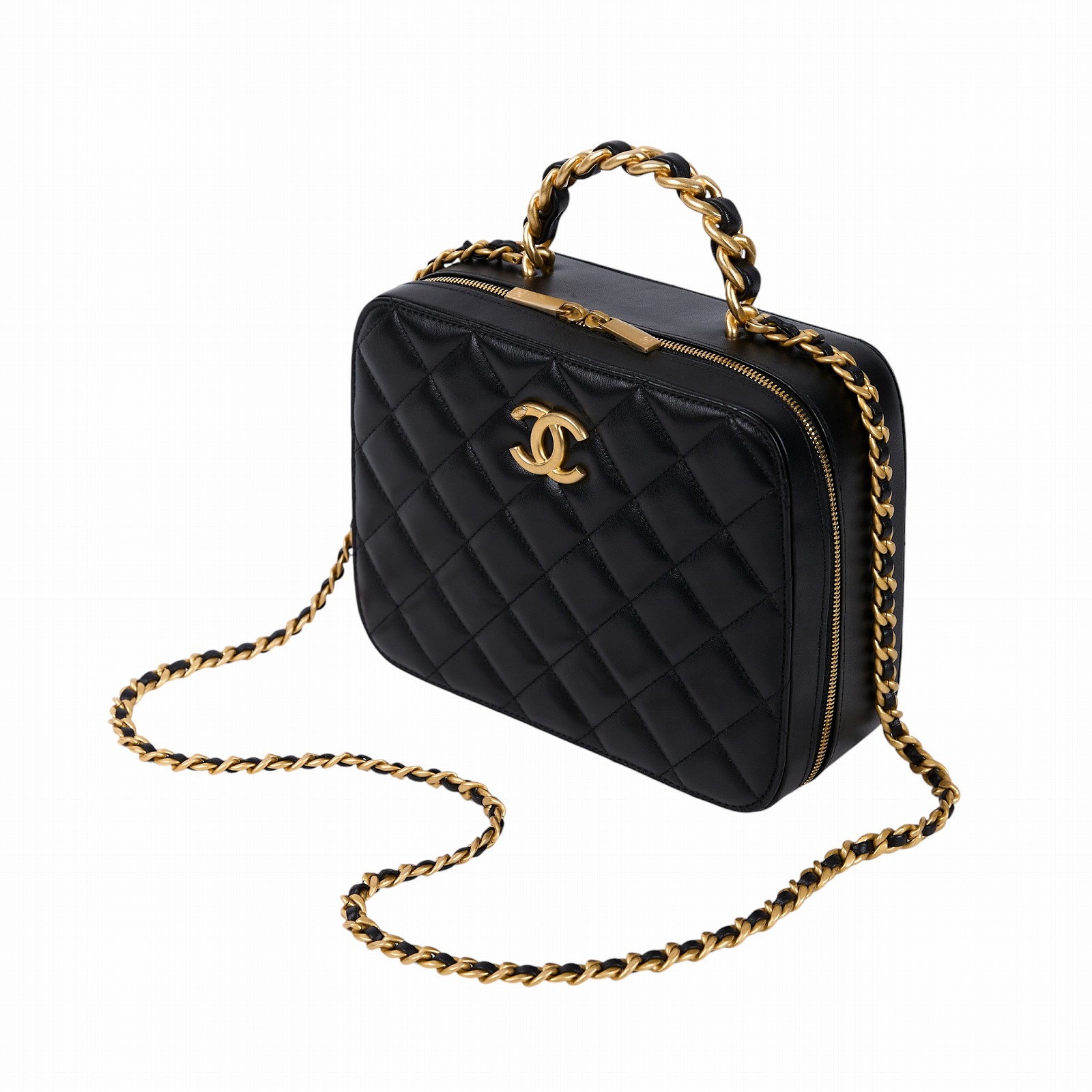 香奈兒 CHANEL Matelasse vanity 皮穿鍊手柄 方盒子 肩背包 斜肩包 AS3319 晶片款 黑羊VANITY 2WAY 原廠盒子/防塵袋