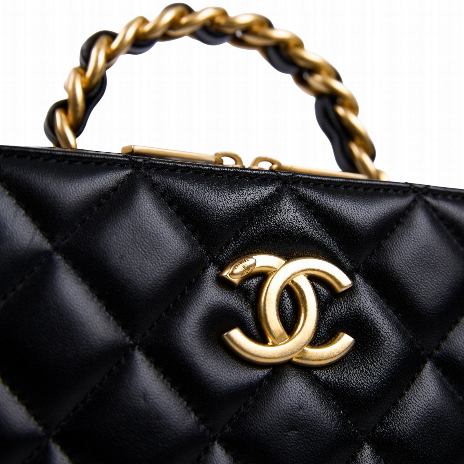 香奈兒 CHANEL Matelasse vanity 皮穿鍊手柄 方盒子 肩背包 斜肩包 AS3319 晶片款 黑羊VANITY 2WAY 原廠盒子/防塵袋