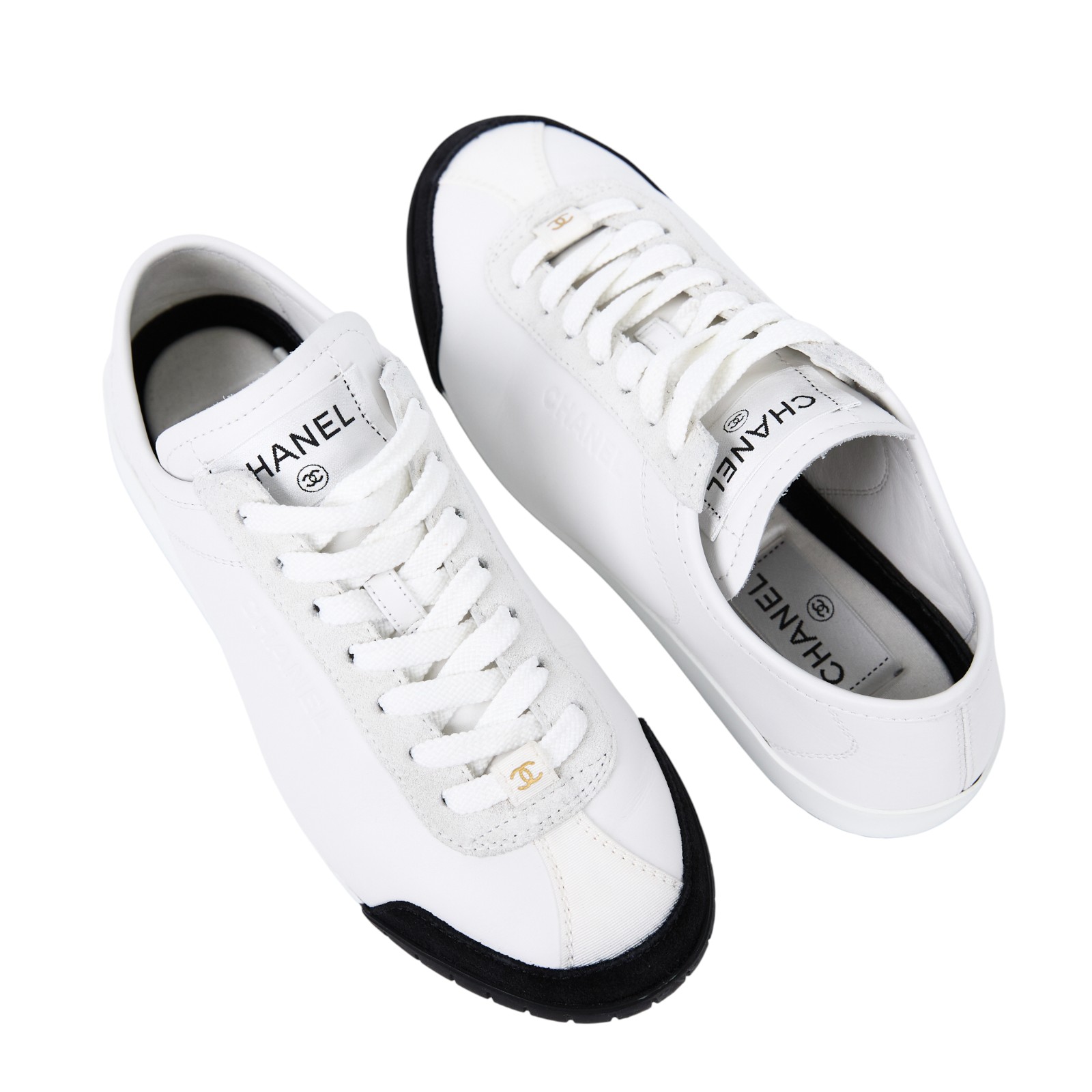 香奈兒 CHANEL CC 平底鞋 德訓鞋 運動鞋 G45714_355 黑頭白布鞋 #35.5 無附屬品