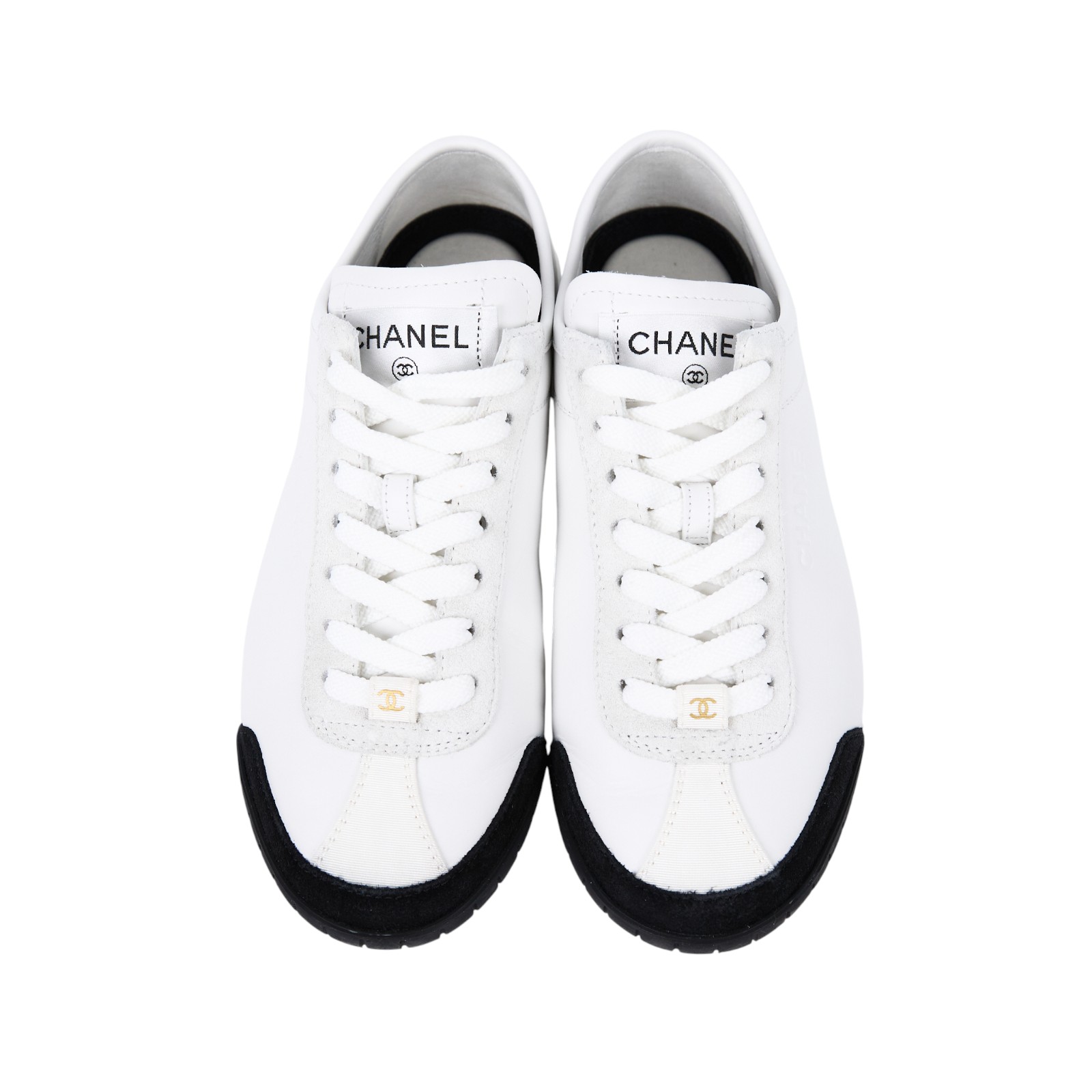 香奈兒 CHANEL CC 平底鞋 德訓鞋 運動鞋 G45714_355 黑頭白布鞋 #35.5 無附屬品