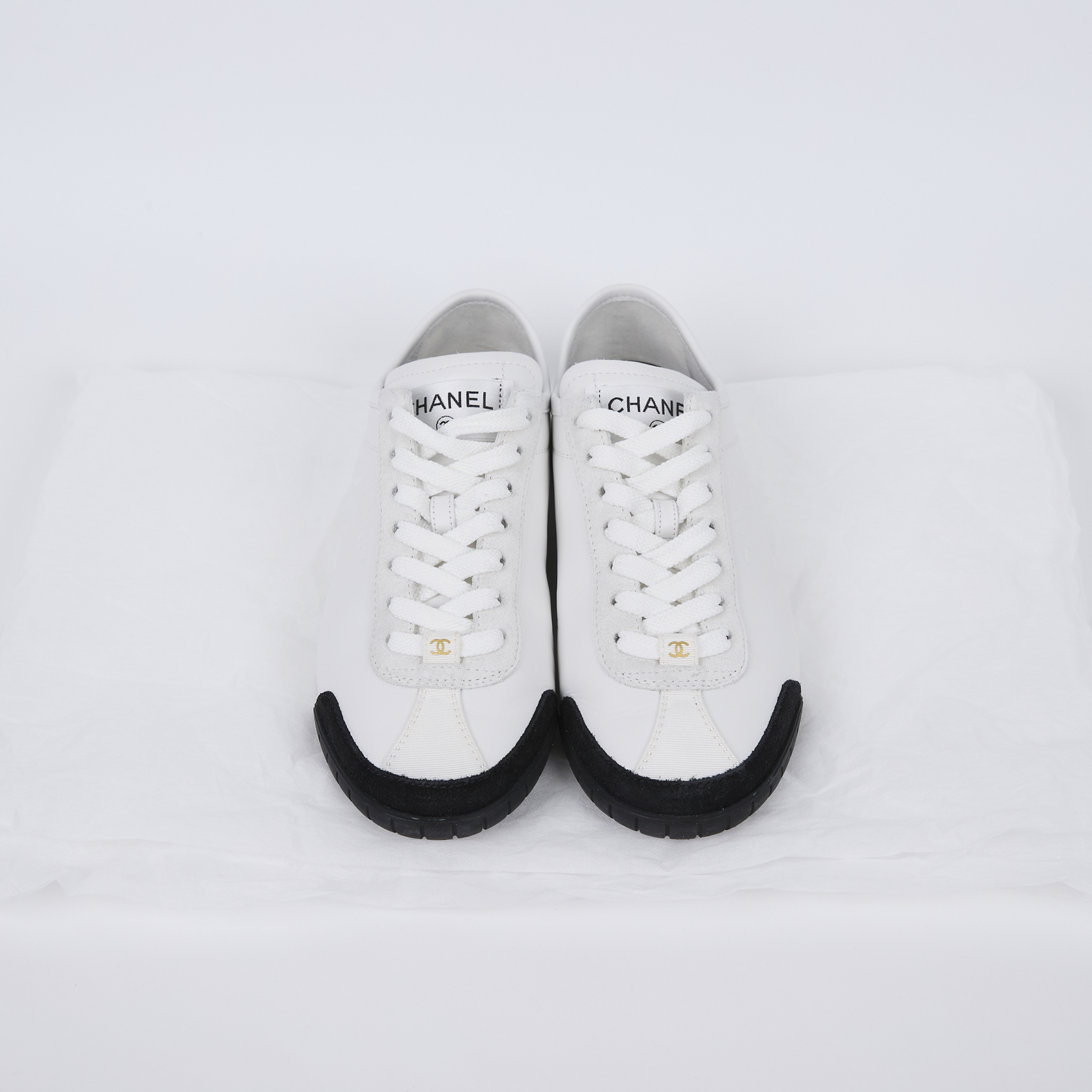 香奈兒 CHANEL CC 平底鞋 德訓鞋 運動鞋 G45714_355 黑頭白布鞋 #35.5 無附屬品