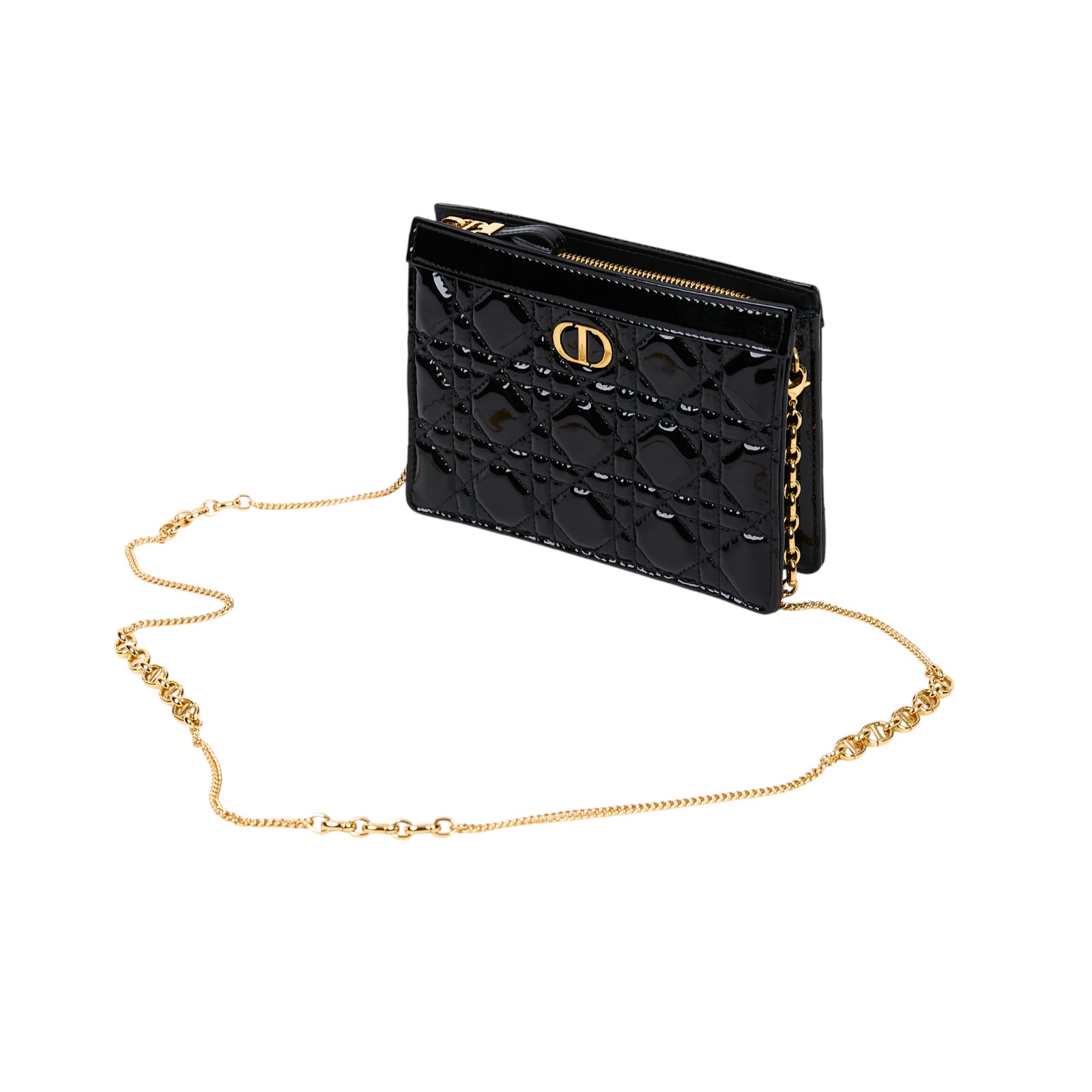 迪奧 CHRISTIAN DIOR Caro Pouch With Chain 拉鍊 鏈帶包 漆皮 S5106UWFQ 黑漆皮CARO POUCH 鍊包 防塵袋