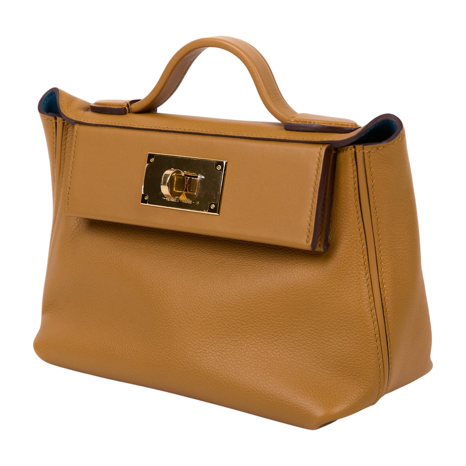 愛馬仕 Hermes 24/24 21 Mini 手提包 金色五金 焦糖色 牛仔藍 H082817CCAQ /B刻  原廠盒子/防塵袋/購買證明