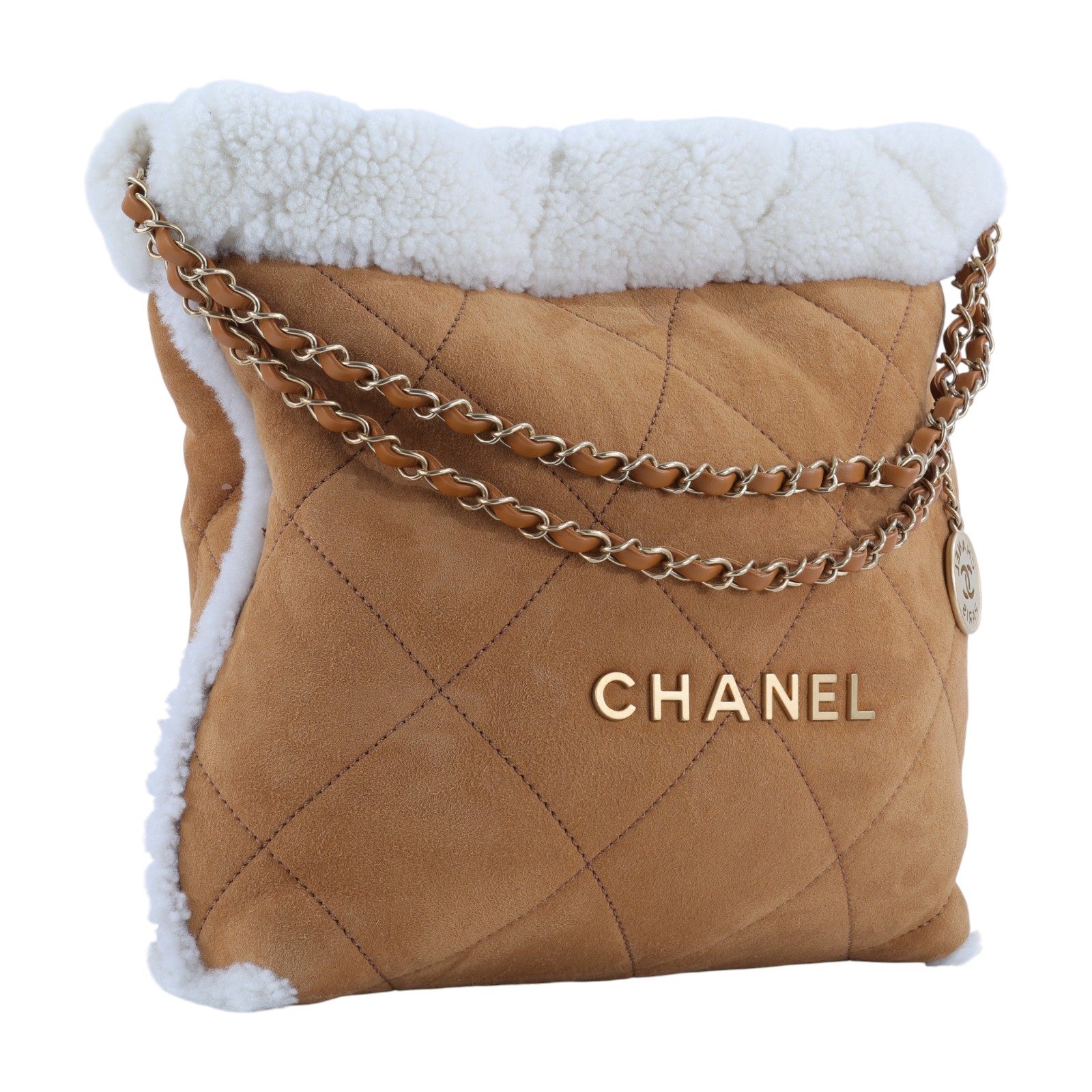 香奈兒 CHANEL 22 小型 束口包 AS3260 B13796 晶片款 咖麂皮泰迪22包  小號 防塵袋