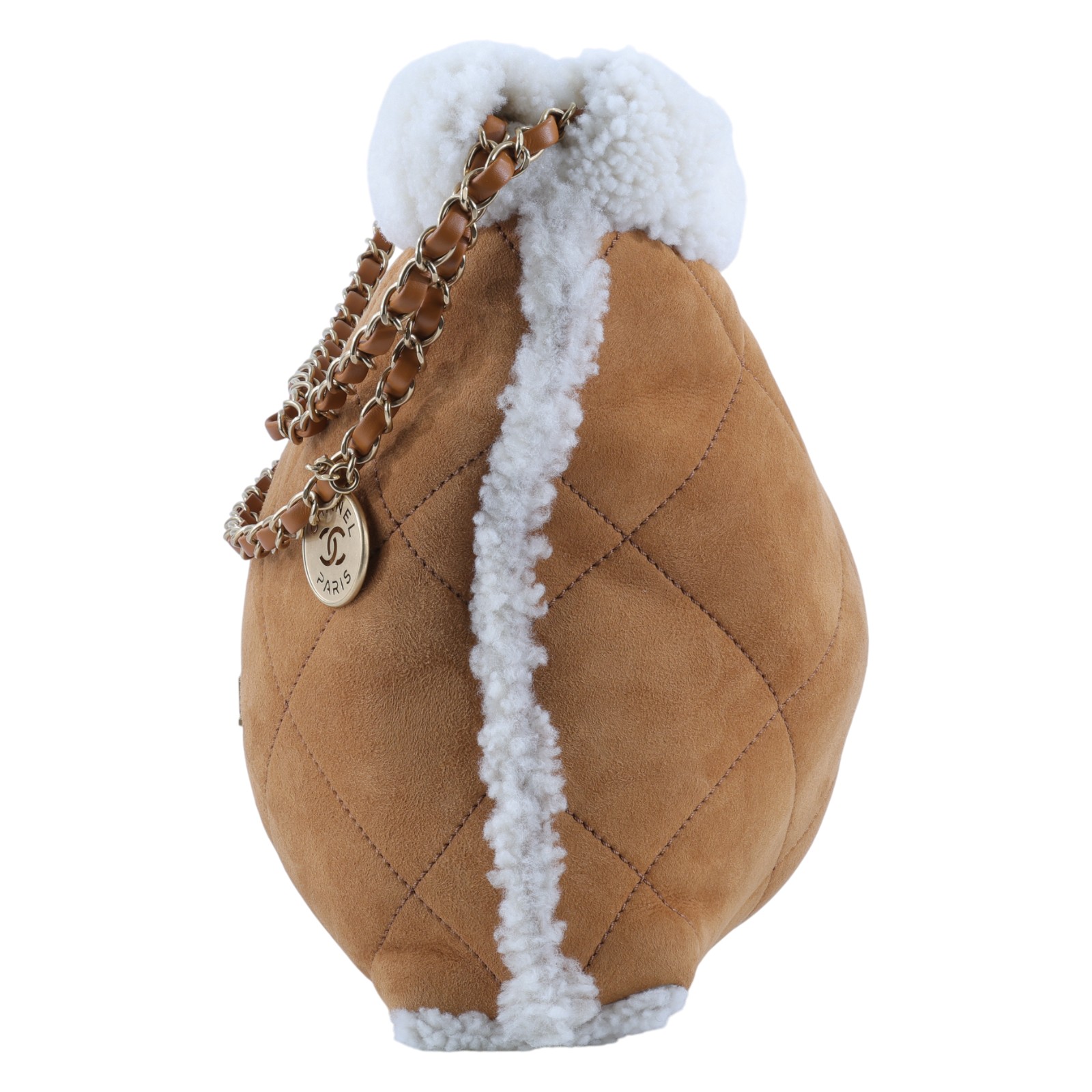 香奈兒 CHANEL 22 小型 束口包 AS3260 B13796 晶片款 咖麂皮泰迪22包  小號 防塵袋