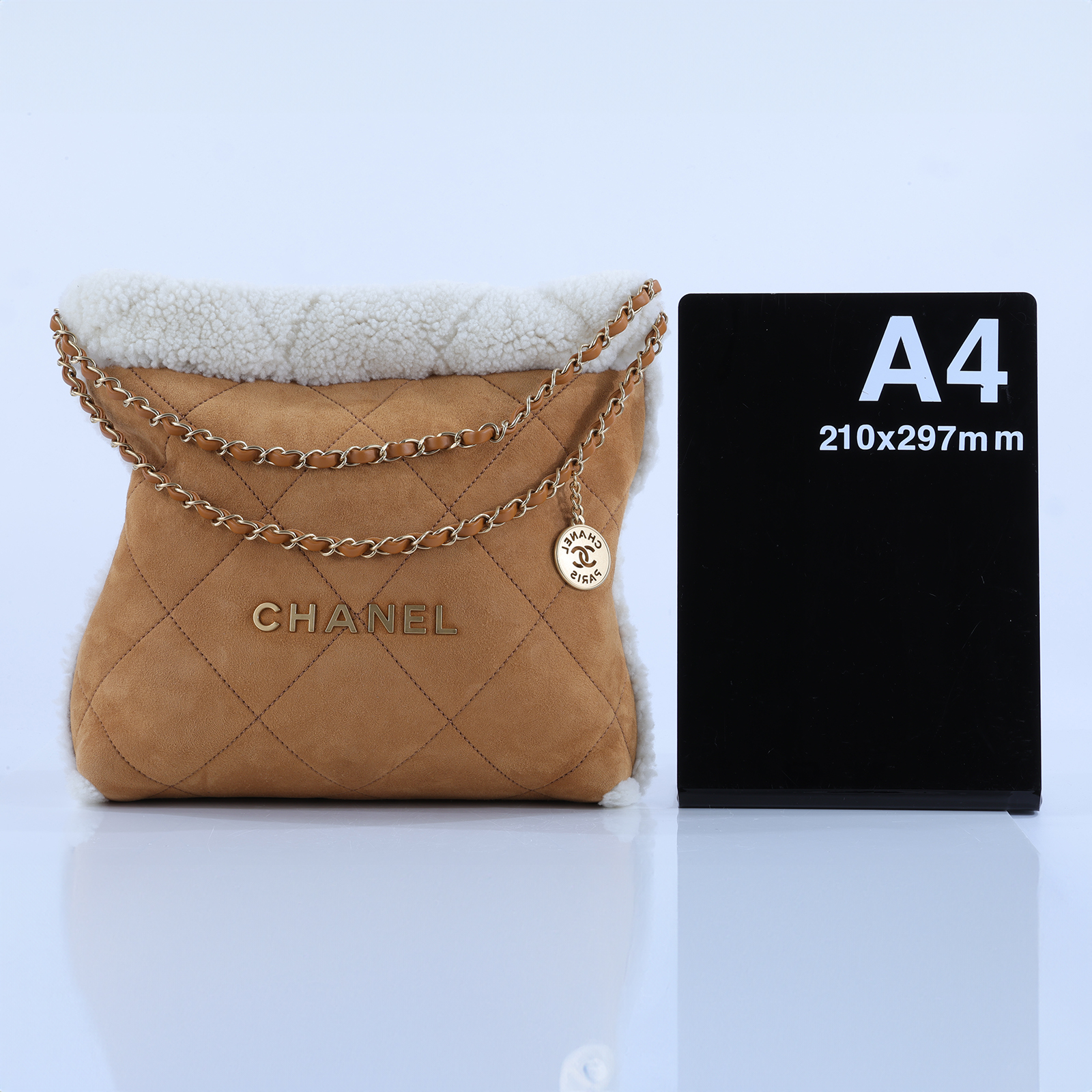 香奈兒 CHANEL 22 小型 束口包 AS3260 B13796 晶片款 咖麂皮泰迪22包  小號 防塵袋