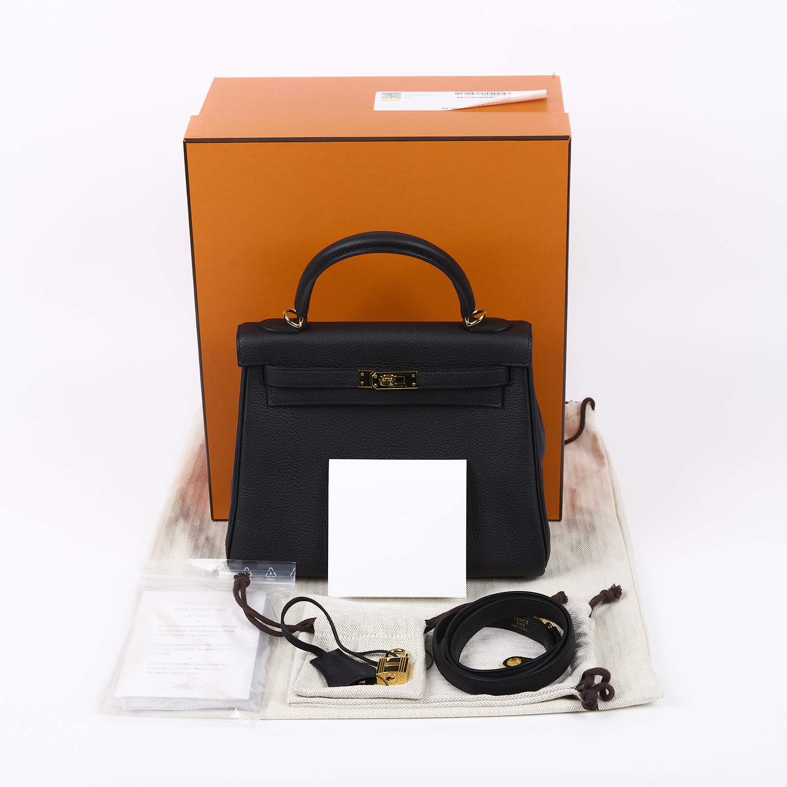愛馬仕 Hermes Kelly Bag 凱莉包 25 黑色 金色五金 H044624CC89 /UAP650NYD  原廠盒子/防塵袋/鎖組/背帶/雨衣
