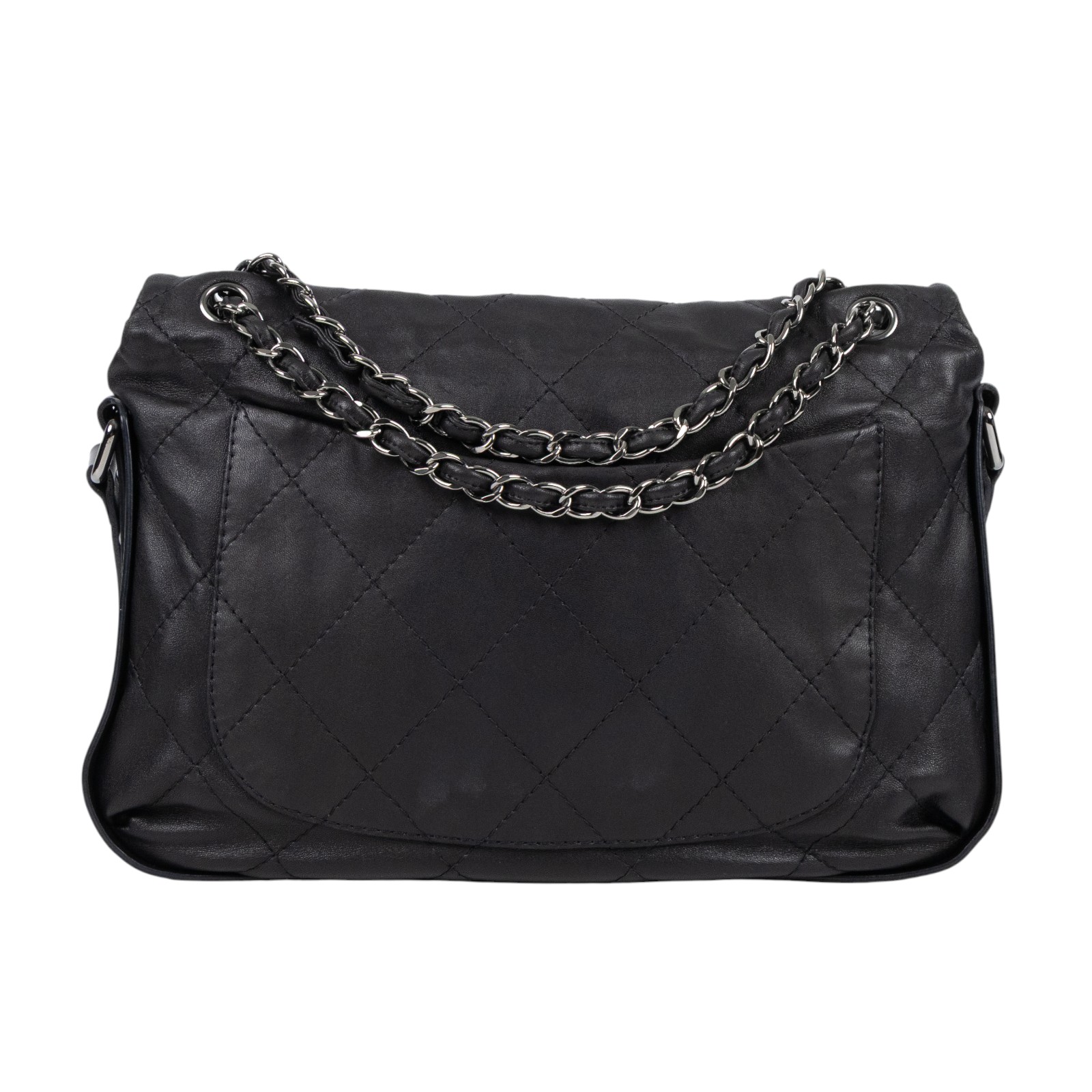 香奈兒 CHANEL 鏈帶 翻蓋包  15開黑銀羊翻蓋鍊包 無附屬品