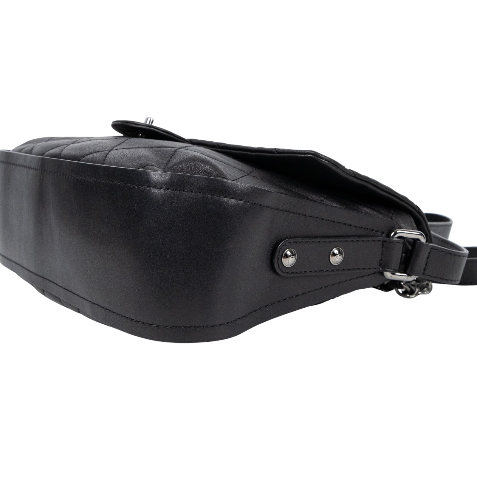 香奈兒 CHANEL 鏈帶 翻蓋包  15開黑銀羊翻蓋鍊包 無附屬品