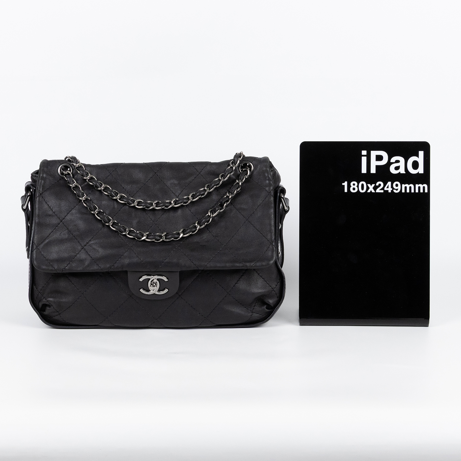 香奈兒 CHANEL 鏈帶 翻蓋包  15開黑銀羊翻蓋鍊包 無附屬品