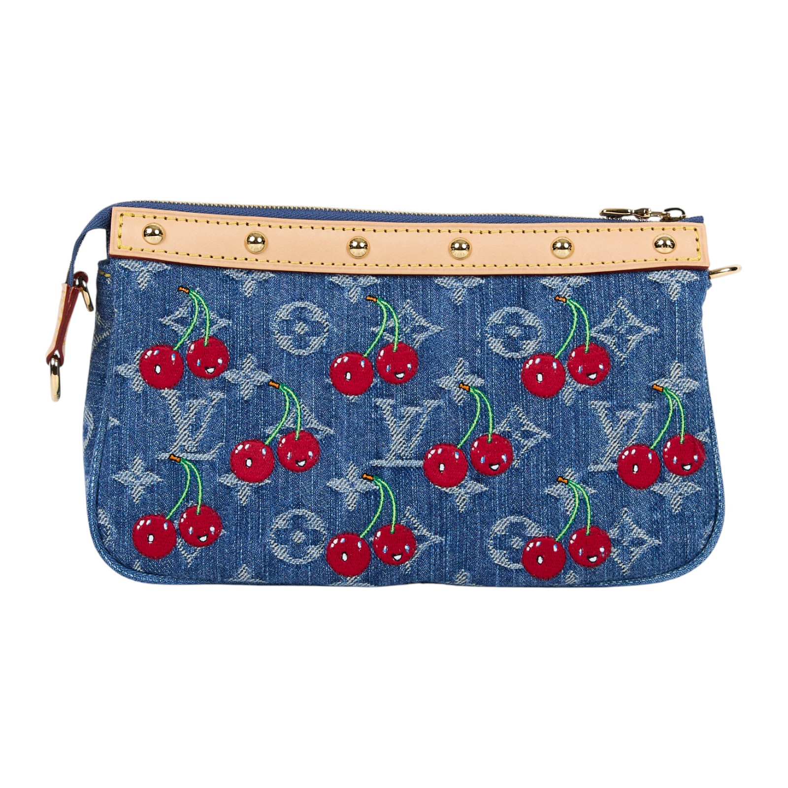 路易威登 LOUIS VUITTON LV x TM Pochette Accessoires 村上隆 櫻桃 牛仔 肩背包 麻將包 M13994 晶片款  防塵袋