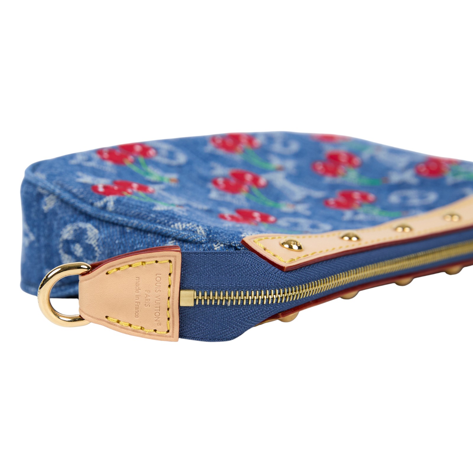 路易威登 LOUIS VUITTON LV x TM Pochette Accessoires 村上隆 櫻桃 牛仔 肩背包 麻將包 M13994 晶片款  防塵袋