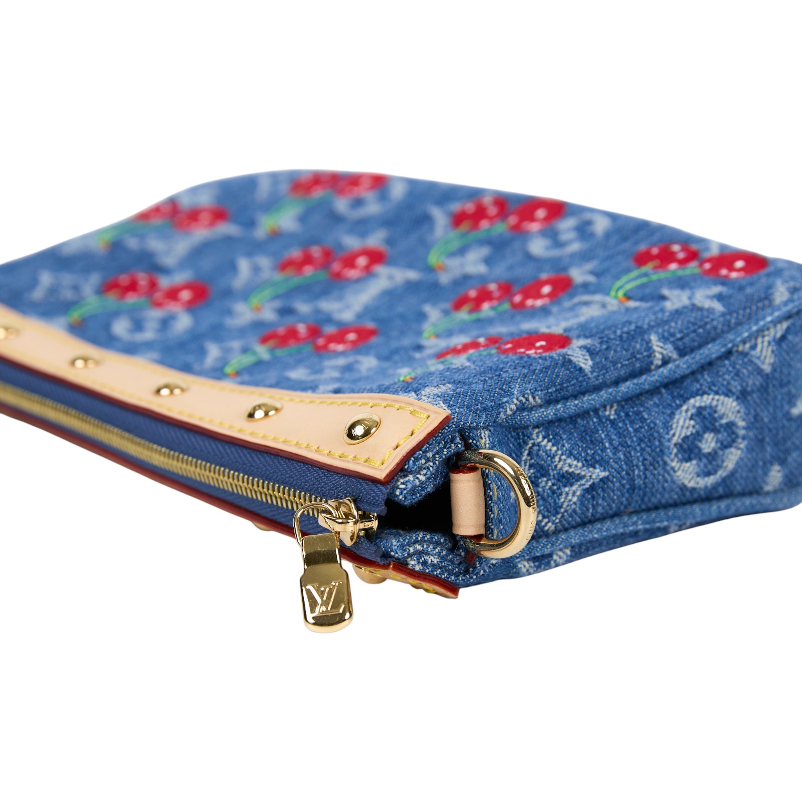 路易威登 LOUIS VUITTON LV x TM Pochette Accessoires 村上隆 櫻桃 牛仔 肩背包 麻將包 M13994 晶片款  防塵袋