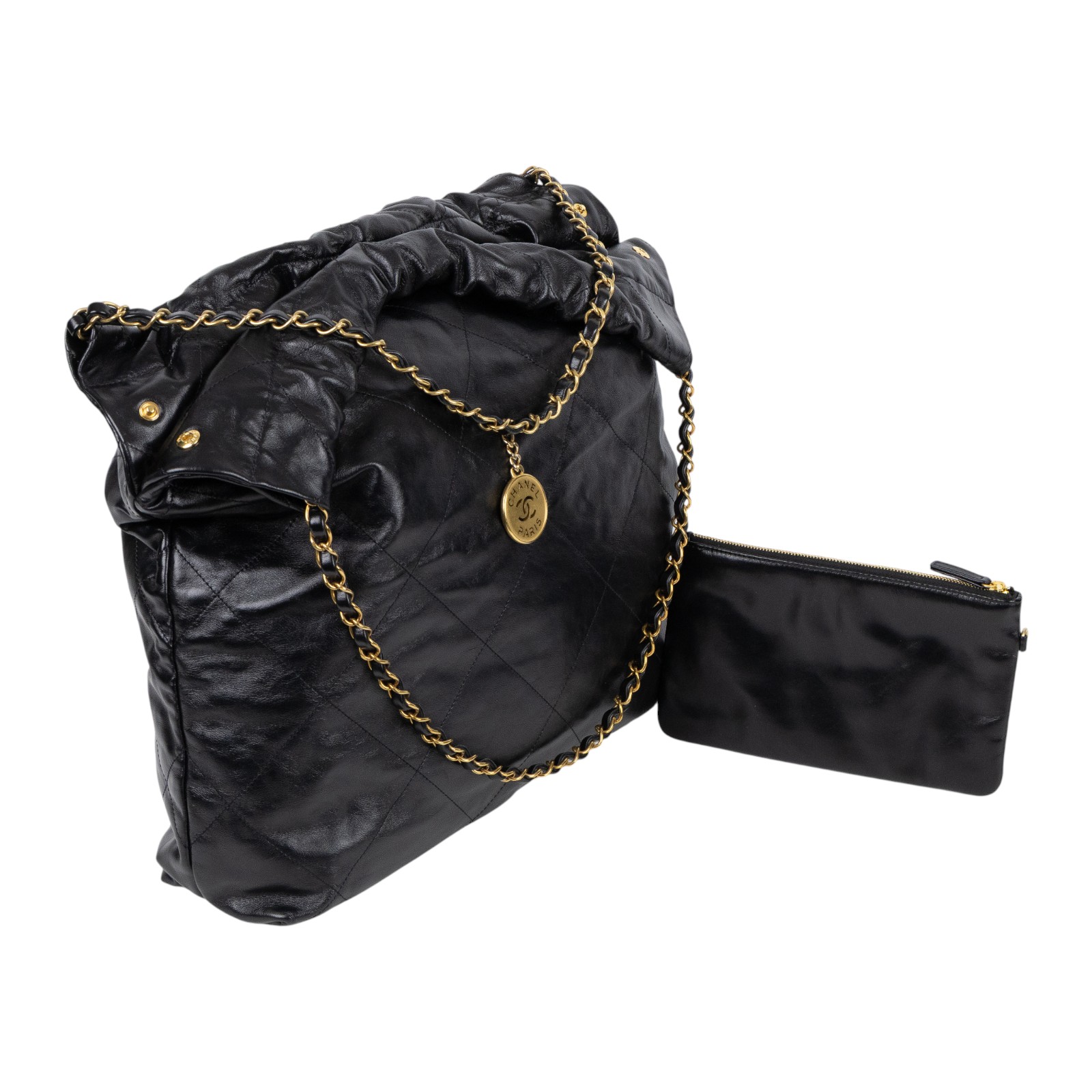 香奈兒 CHANEL 22 大型 肩背包 購物包 束口包  晶片款 黑金22包 大號 防塵袋