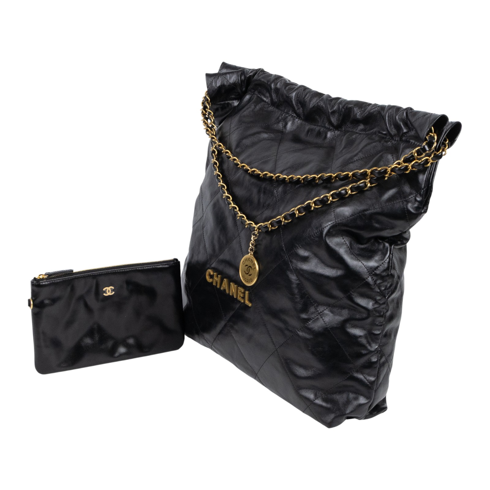 香奈兒 CHANEL 22 大型 肩背包 購物包 束口包  晶片款 黑金22包 大號 防塵袋