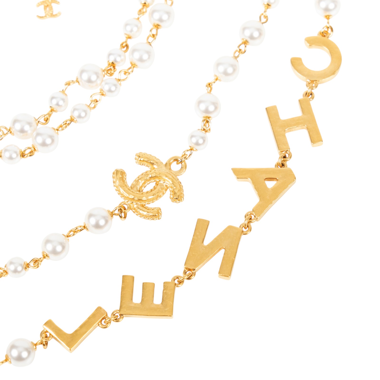 香奈兒 CHANEL CC LOGO 水鑽 項鍊 B20P 金色水鑽LOGO珍珠項鍊 無附屬品