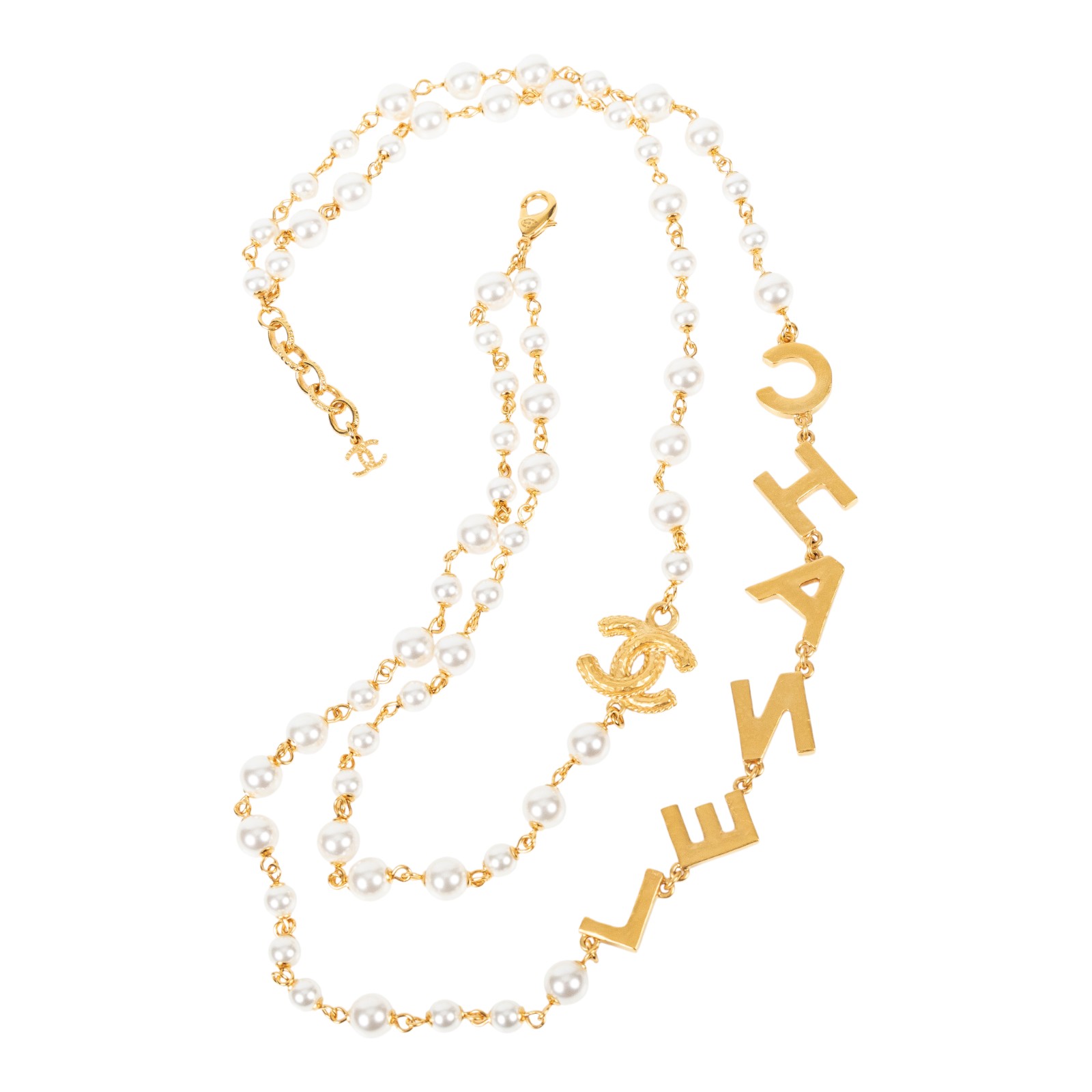 香奈兒 CHANEL CC LOGO 水鑽 項鍊 B20P 金色水鑽LOGO珍珠項鍊 無附屬品