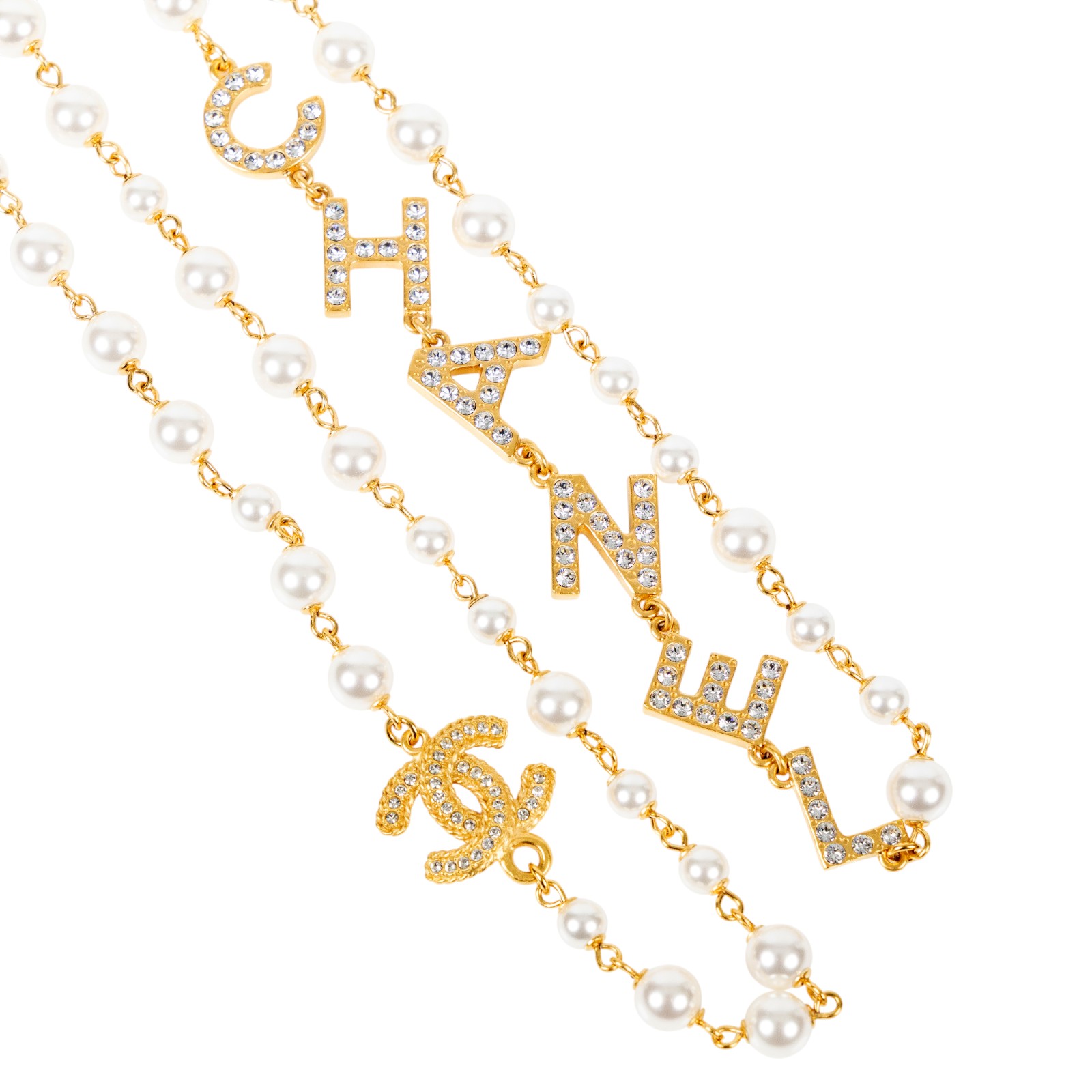 香奈兒 CHANEL CC LOGO 水鑽 項鍊 B20P 金色水鑽LOGO珍珠項鍊 無附屬品