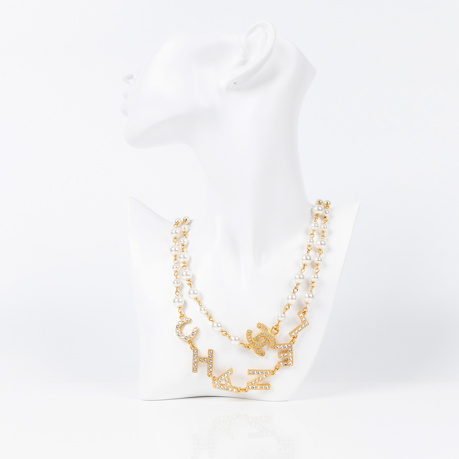 香奈兒 CHANEL CC LOGO 水鑽 項鍊 B20P 金色水鑽LOGO珍珠項鍊 無附屬品