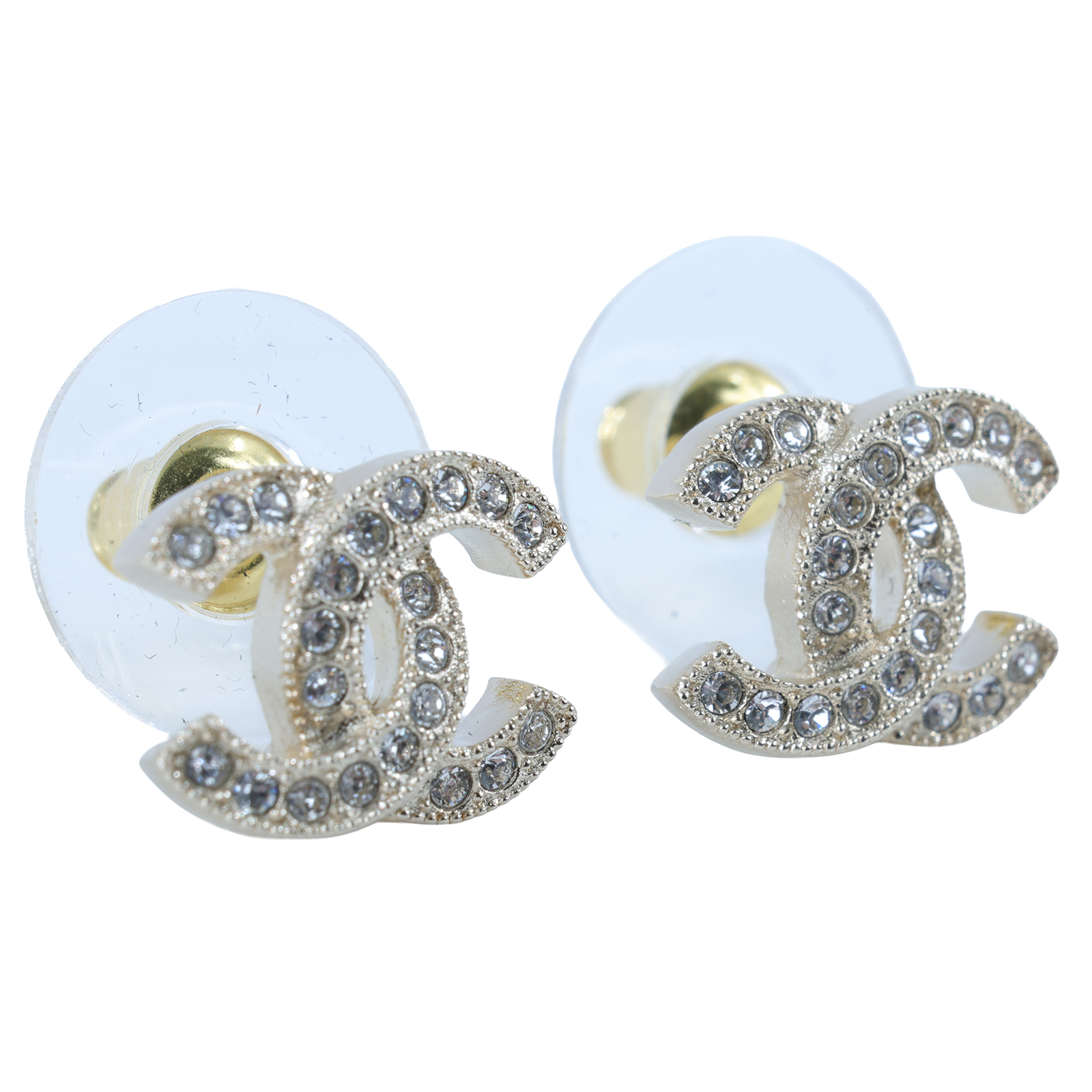 香奈兒 CHANEL CC LOGO 耳環 耳釘 F25 V 小雙C水鑽耳環 原廠盒子/內襯