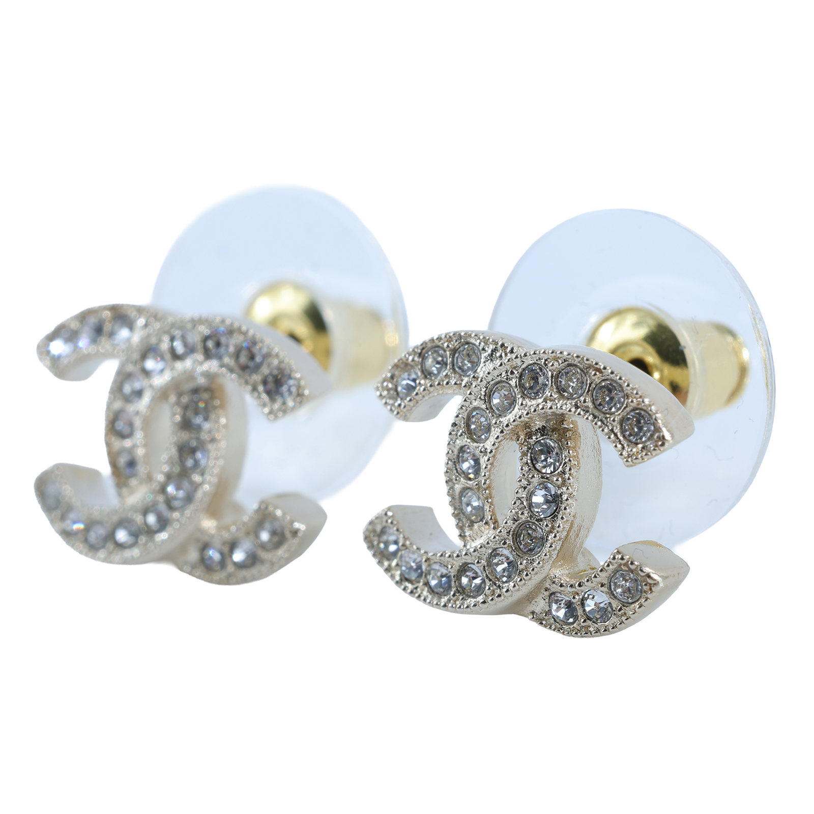 香奈兒 CHANEL CC LOGO 耳環 耳釘 F25 V 小雙C水鑽耳環 原廠盒子/內襯