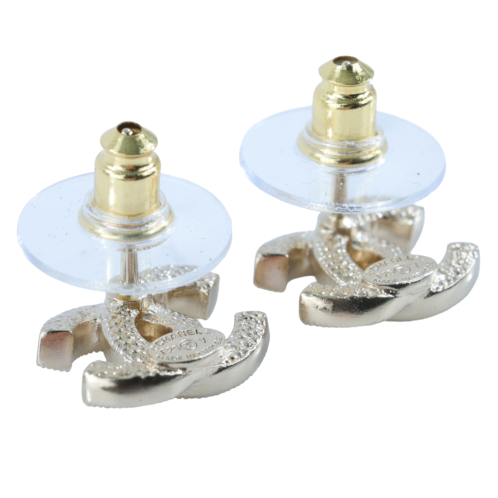 香奈兒 CHANEL CC LOGO 耳環 耳釘 F25 V 小雙C水鑽耳環 原廠盒子/內襯