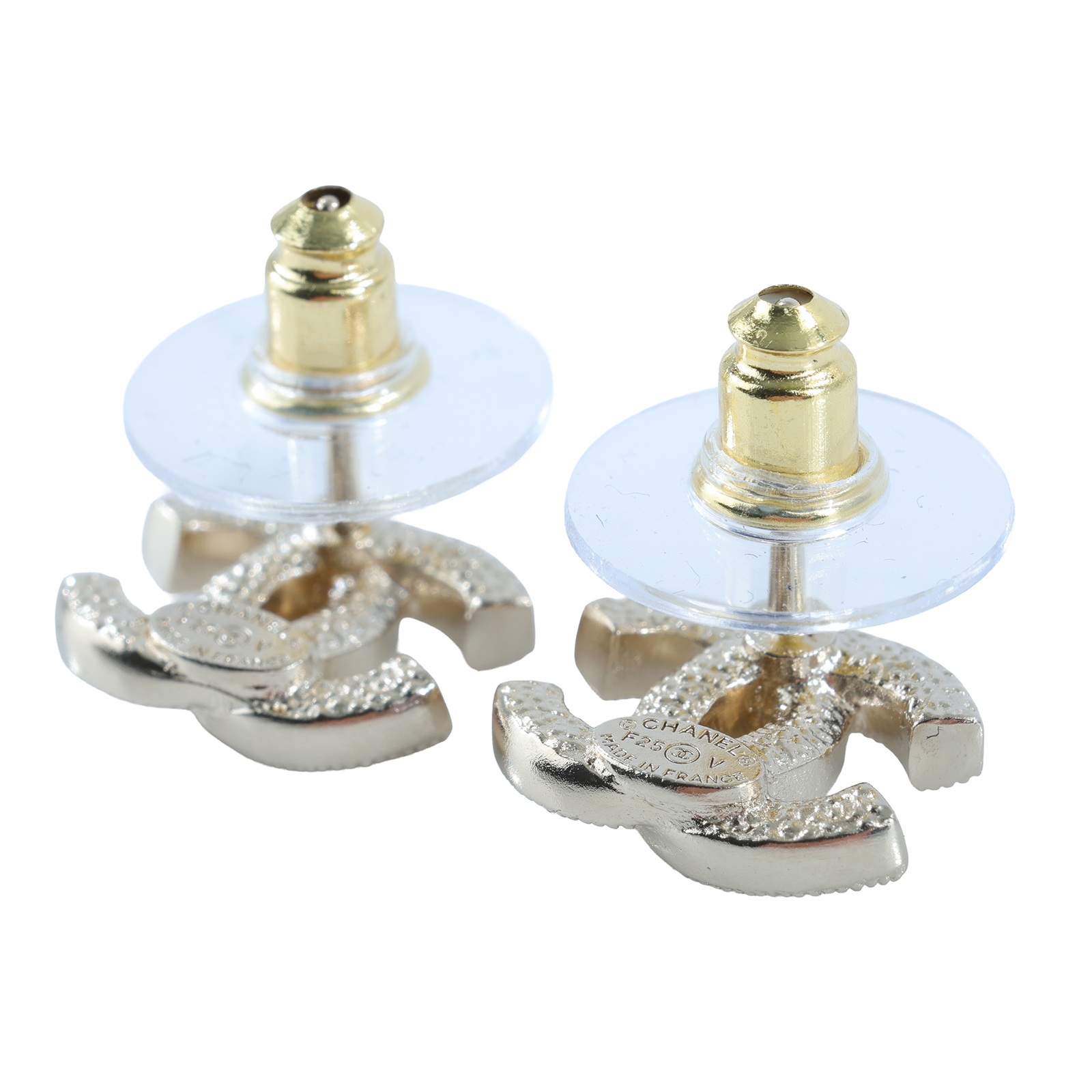 香奈兒 CHANEL CC LOGO 耳環 耳釘 F25 V 小雙C水鑽耳環 原廠盒子/內襯